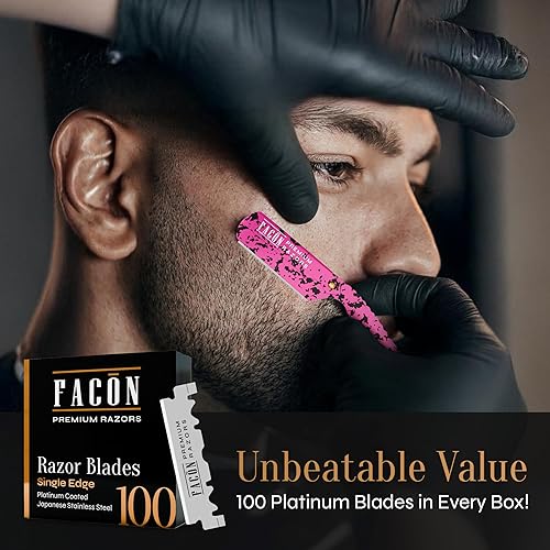 Miniatura 67 de Facón - Maquinilla de afeitar recta para hombre, kit profesional de afeitar de borde recto con 100 cuchillas, afeitadora barbero japonesa de acero