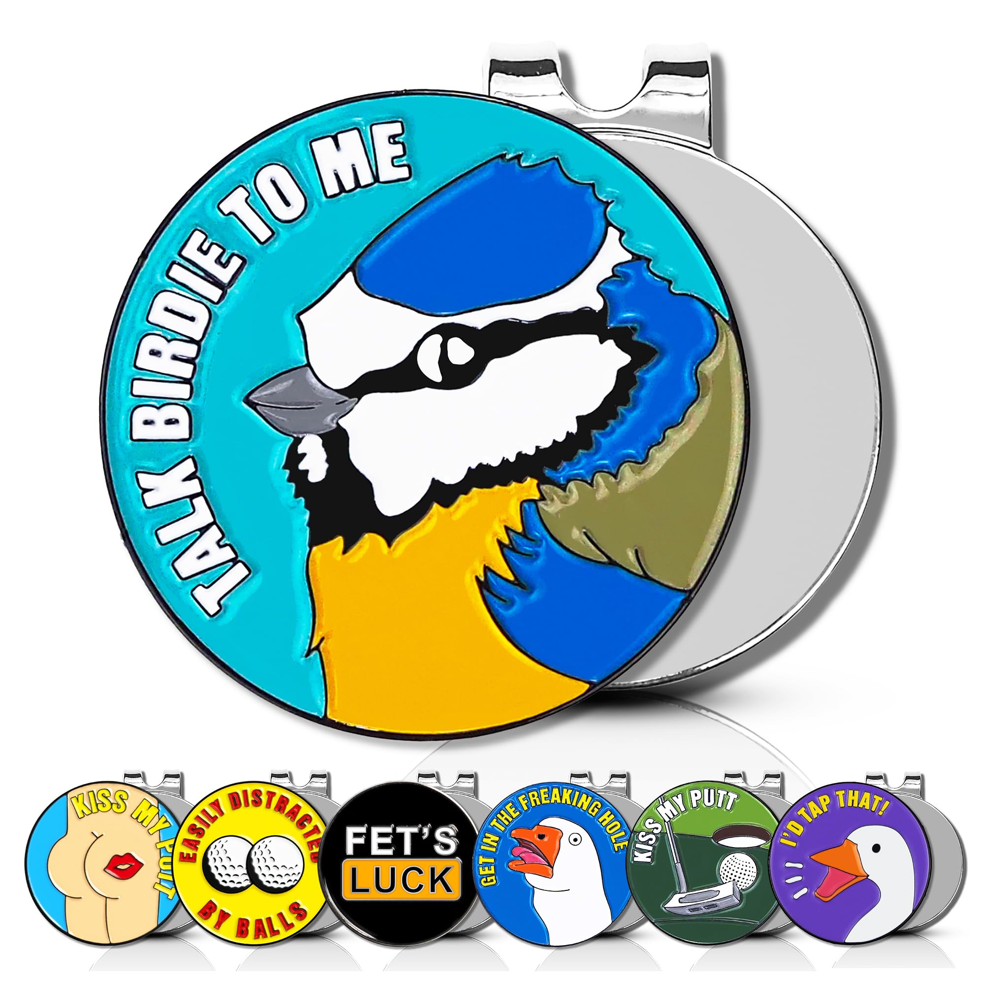 ClubSmith® Funny Golf Ball Marker with Magnetic Hat Clip, Funny Golf Puns, Premium Alignment Putting Mark, Funny Golf Accessories & Gifts for Men and Women (Talk Birdie to Me)
