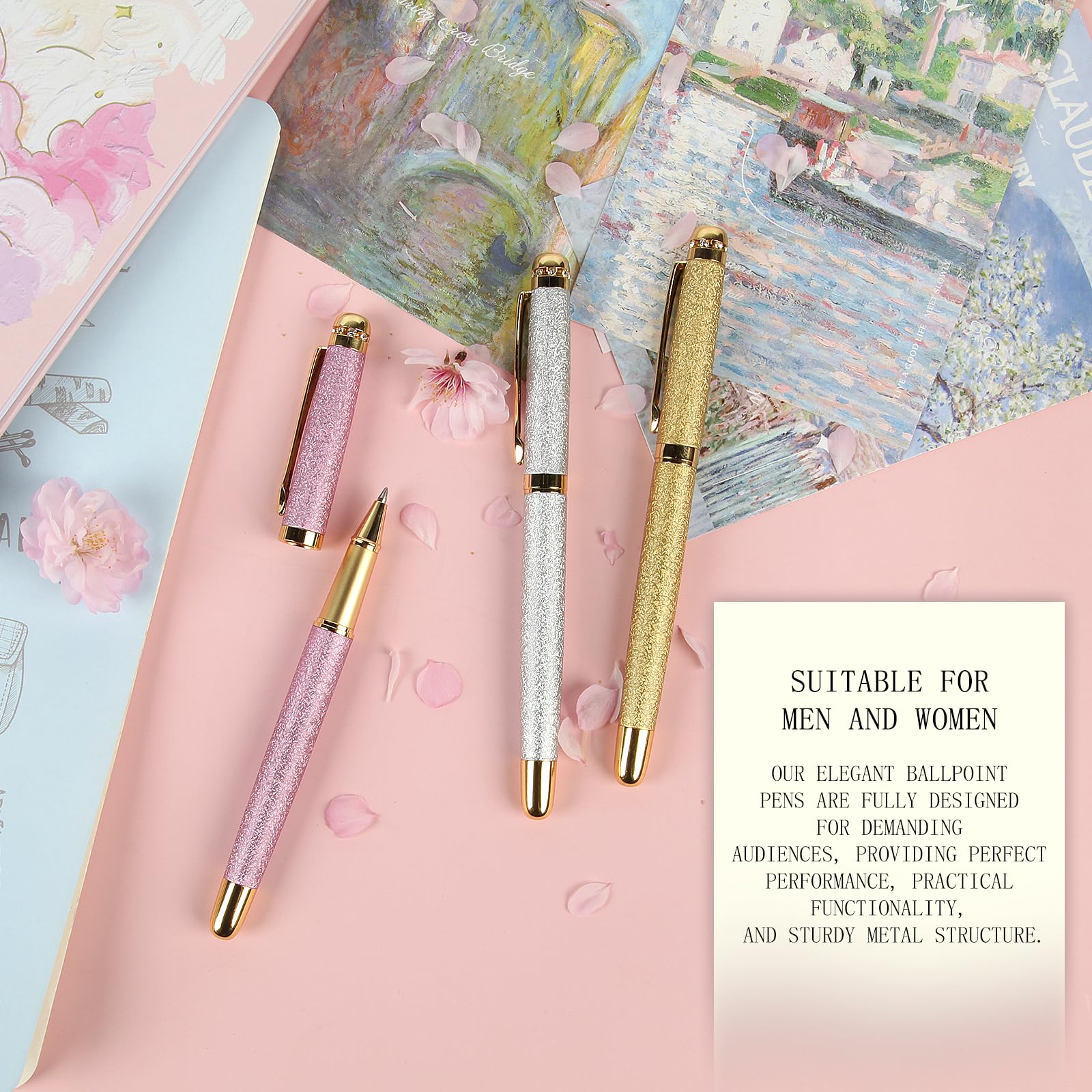 Tintenroller mit flüssiger Tinte, Beste Kugelschreiber-Geschenk-Set für Männer und Frauen,Schwarze Tinte Fancy Pen nachfüllbar für,hübsche,coole Stifte,Nette niedliche Stifte(Lila)