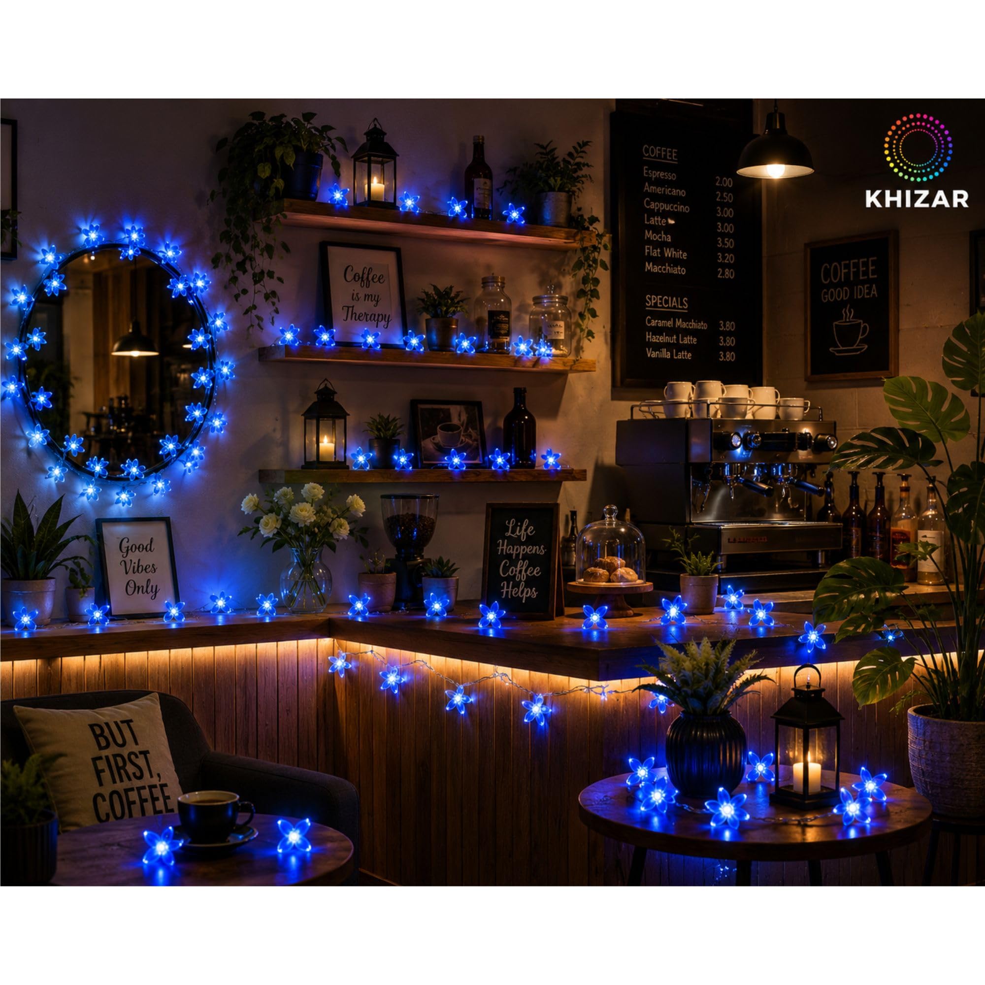 KHIZAR 16 LED Blue Silicone Flower String Lights Plug-in Decorative Fairy Lights for Bedroom, Home, Wall, Window, Christmas Tree, Diwali, Wedding, Party, Balcony, Indoor Decor, Flexible Wire 2