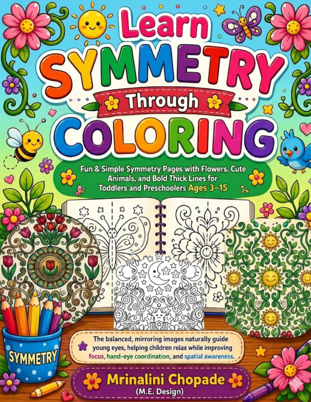 Learn Symmetry Through Coloring: Fun & Simple Symmetry Pages with Flowers, Cute Animals, and Bold Thick Lines for Toddlers and Preschoolers Ages 3–15
