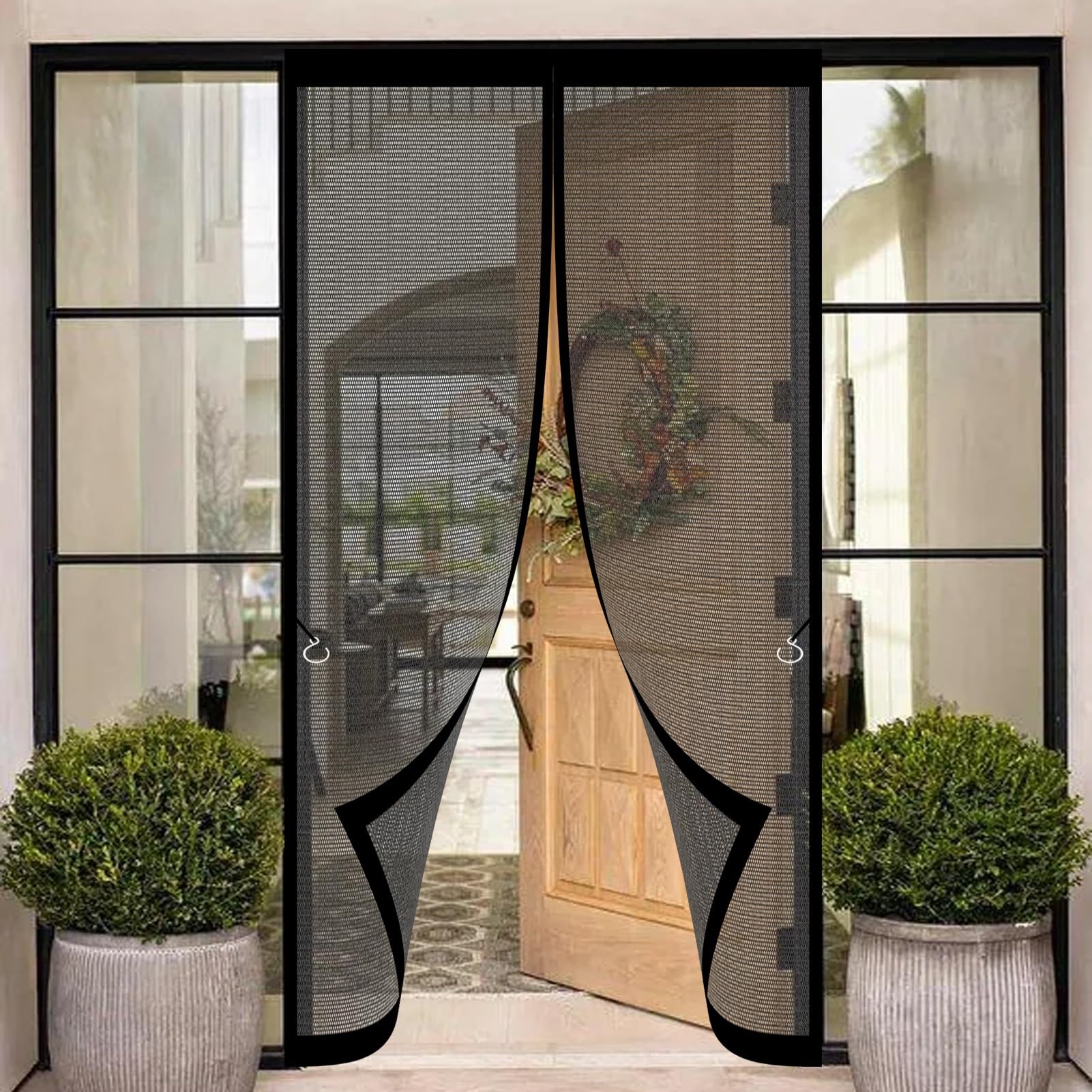 Bcxduomi Black Magnetic Door Screen 133 X 197 Cm Keeping Out Flies & Bug, Keep Fresh Air In Fly Screen Door Hands Free, Automatically Closes Curtain For Living Room, Bedroom,