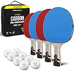 PRO-SPIN Ping Pong Paddles - Professional Level Table Tennis Rackets with Carbon Fiber for Superior Control | 7-Ply Blade, Premium Rubber, 2.0mm Sponge (4-Pack, Blue/Red)