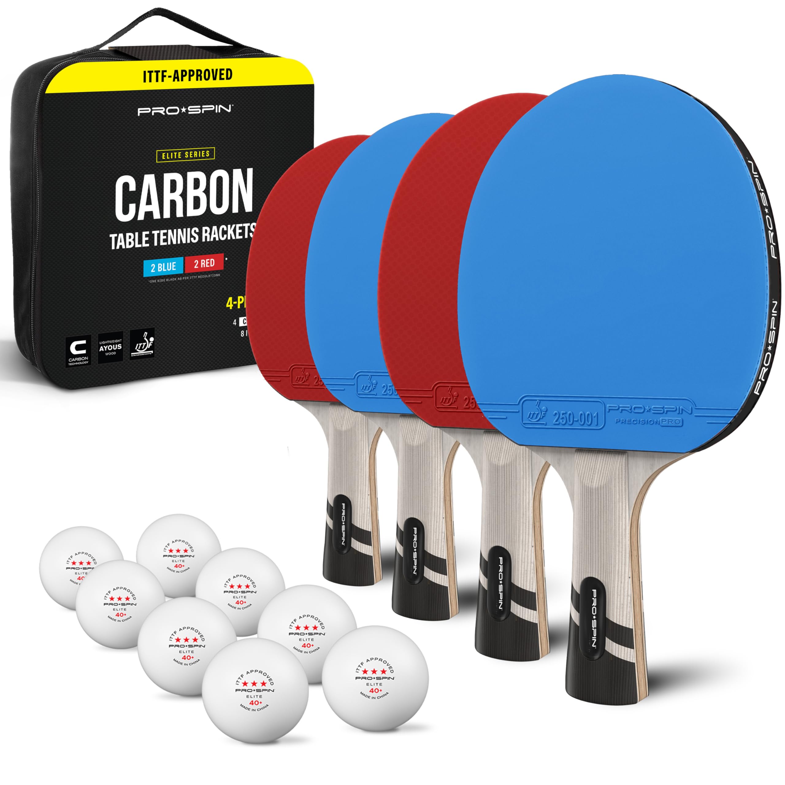 PRO-SPIN Ping Pong Paddles – ITTF Approved Professional Table Tennis Rackets with Carbon Fiber for Superior Control | 7-Ply Blade, Premium Rubber, 2.0mm Sponge