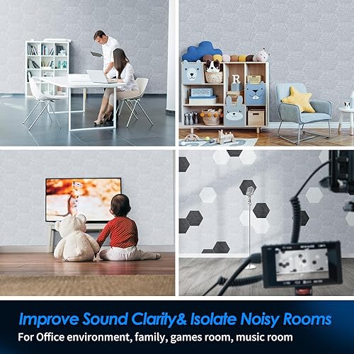 Miniatura 6 de Tao.space Paquete de 12 paneles acústicos autoadhesivos hexagonales insonorizados, paneles de pared de 14 x 12 x 0.4 pulgadas, paneles de absorción