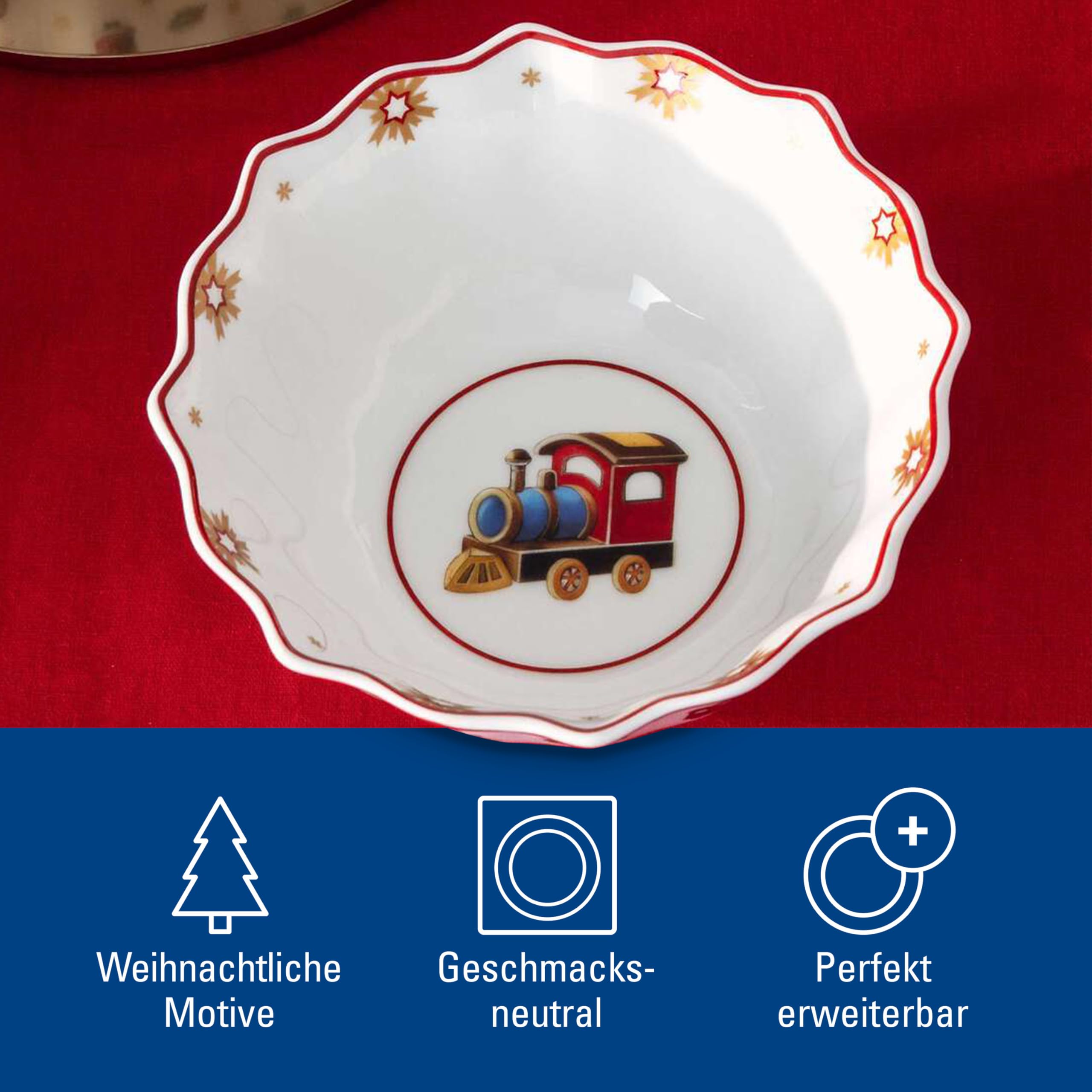 Villeroy & Boch - Toy's Delight Frühstücks-Set für 2 Lokomotive 6 teilig Bunt, Weihnachten, Geschirr Set mit Frühstückstellern, Tassen und Schüsseln, Weihnachtsgeschirr, Premium Porzellan