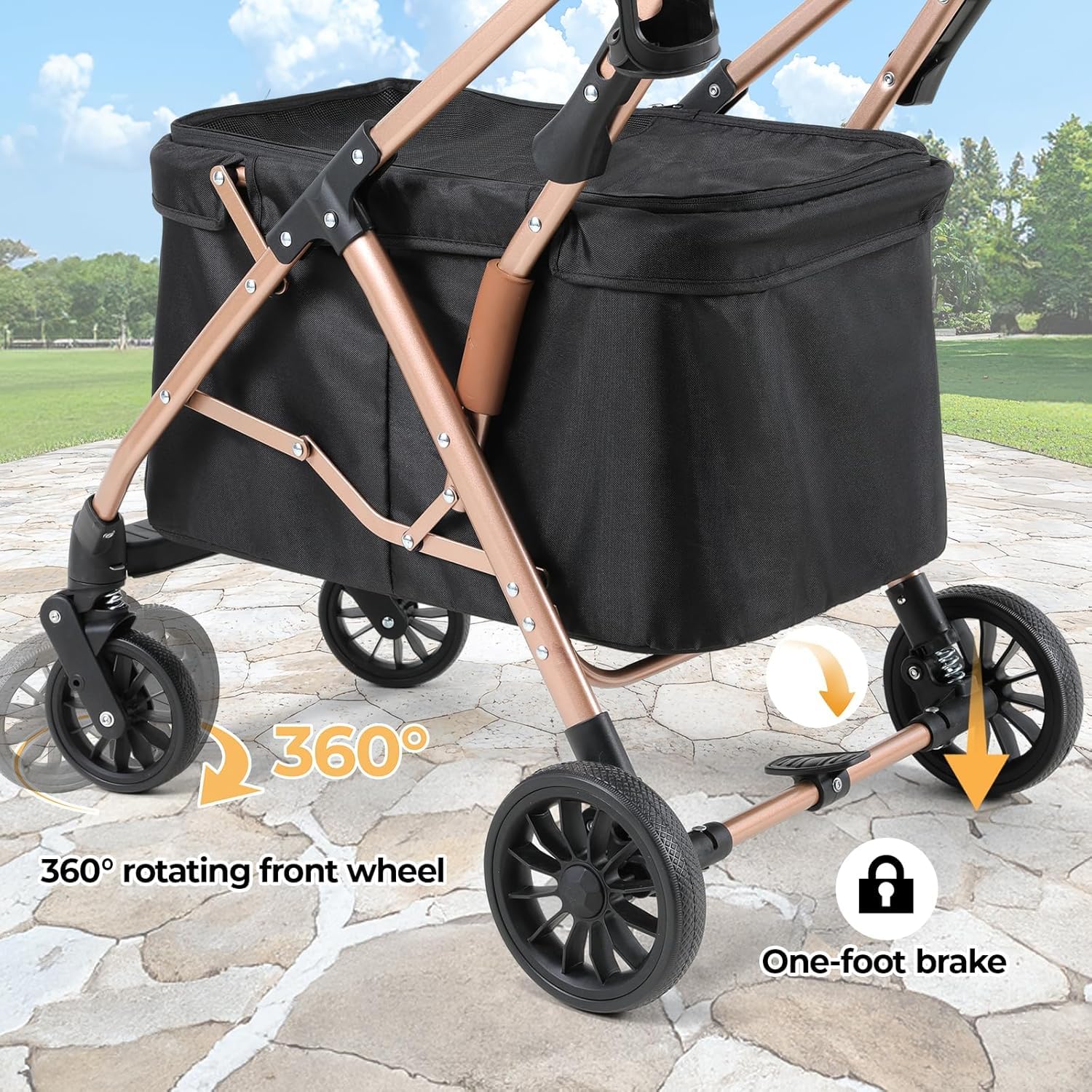 MAMIZO Cochecito para Mascotas 2 Niveles, Plegable Carrito para Mascotas de Hasta 15 kg, Carrito de 2 Niveles para Perros Gatos con Ventanas de Malla Portavasos y 4 PCS Ruedas PU, Negro
