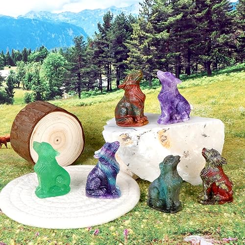 Miniatura 7 de Artistone Estatua y figura de lobo de cristal de dragón de 2.0 pulgadas, tallada a mano, piedra de lobo curativa, esculturas de animales para