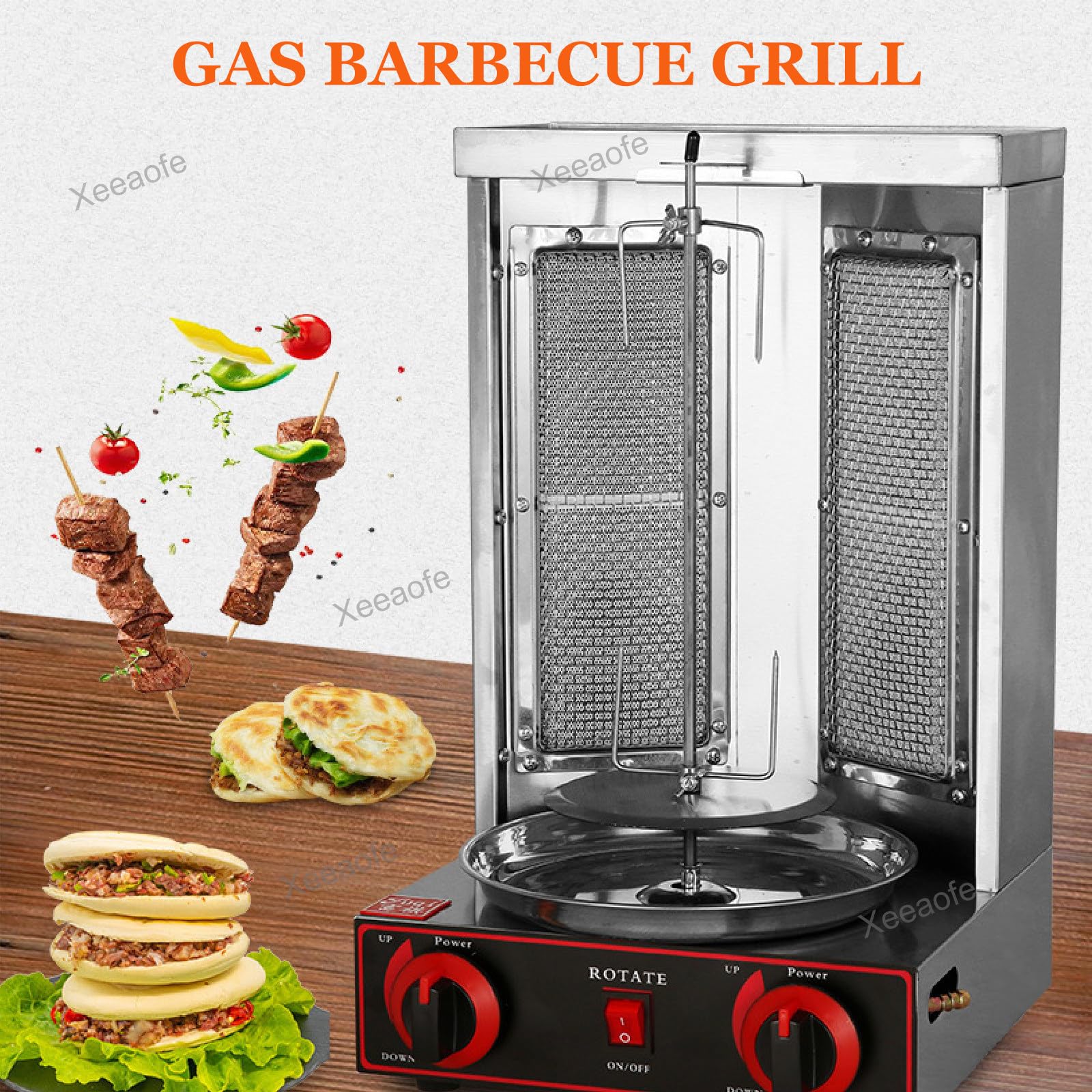 ERSDM Rôtissoire Verticale Électrique, Rotatif à 360°, Machine à Viande Barbecue de 21 L Avec Quatre Types de Grilles, Pour Brochettes, Patates Douces et Dinde