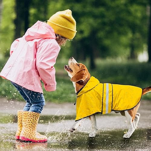 Miniatura 5 de Impermeable impermeable con capucha para perro, chaqueta reflectante para perro, impermeable ajustable para perros, abrigo ligero para mascotas para