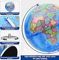 Vista 3 de World Globe for Children and Adults, 12 inch Educational Spinning Earth Map with Stand, Self-Assembled Interactive World Globes for Kids Learning