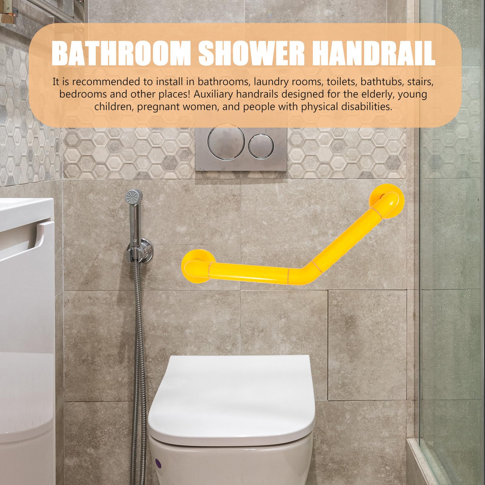 Pasamanos de Seguridad de Acero Inoxidable para Baño, Hogar y Ducha | Color Amarillo, Diseño Simple Creativo, Instalación Fácil, Uso Doméstico