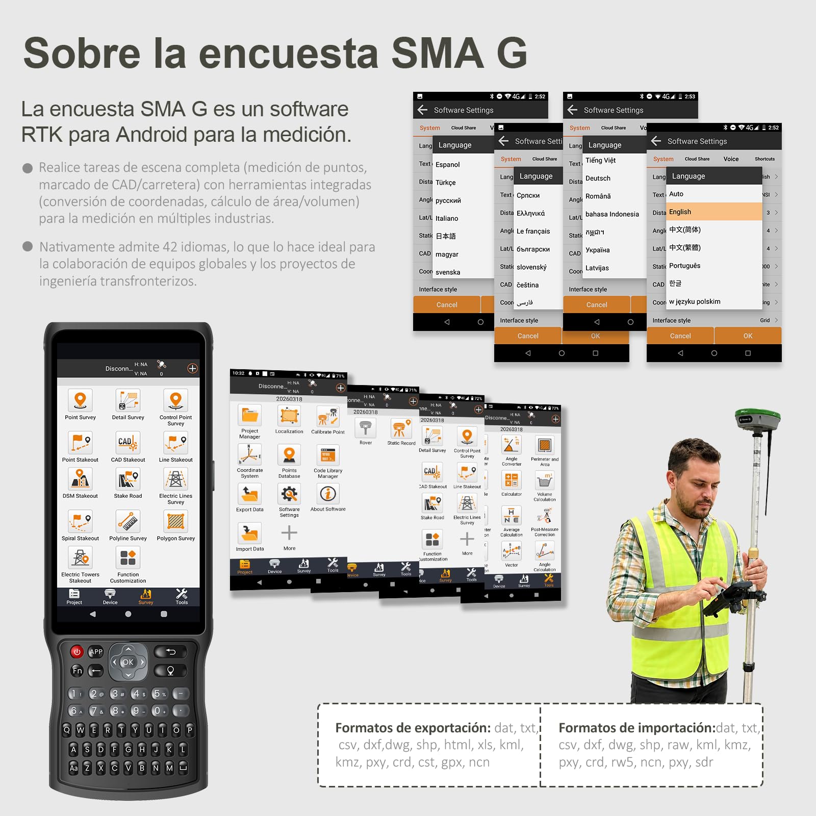 Equipo de topografía GNSS RTK SMA26 Plus con Base y Receptor móvil, Controlador y Software, conexión con UAVs, precisión de 1 cm, NOAA, IMU/PPP/UHF/NTRIP/BT, GPS IP67 para ingeniería Civil