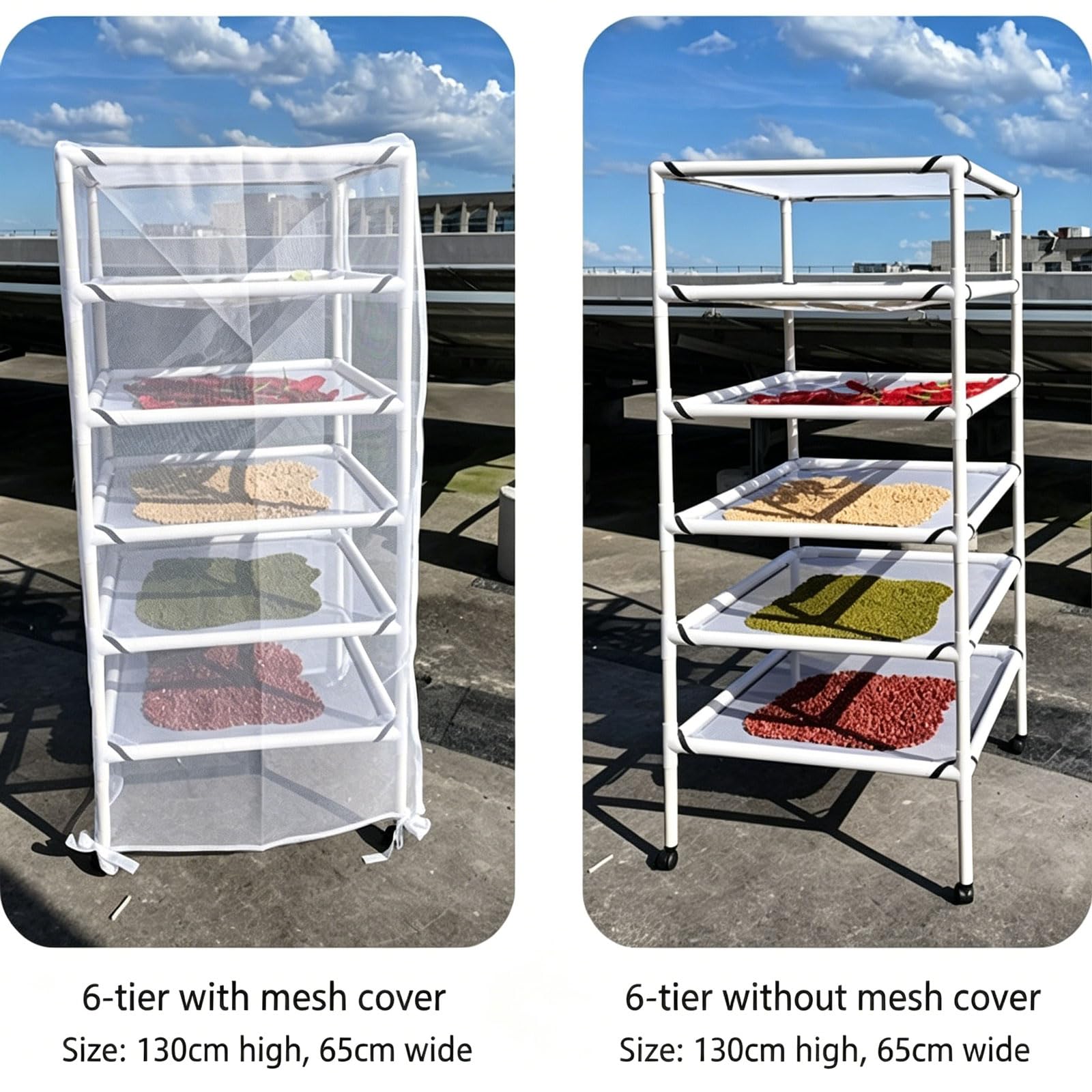 Mobiles Kräutertrockengestell mit Rollen und Mückenschutz 6 lagiges Trockennetz mit Reißverschluss für Kräuter trocknen,Pullover, Fleisch, Obst und Gemüse (Size:6 Layer)
