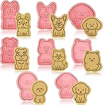 8 Pcs Dog Cookie Cutters with Plunger Stamps Set 3D Puppy Bone Shape Biscuit Cutter Funny Cartoon Cookie Stamps Stamped Embossed Dog Cookie Cutters for Treats DIY Cookie Baking Supplies (Cute Style)