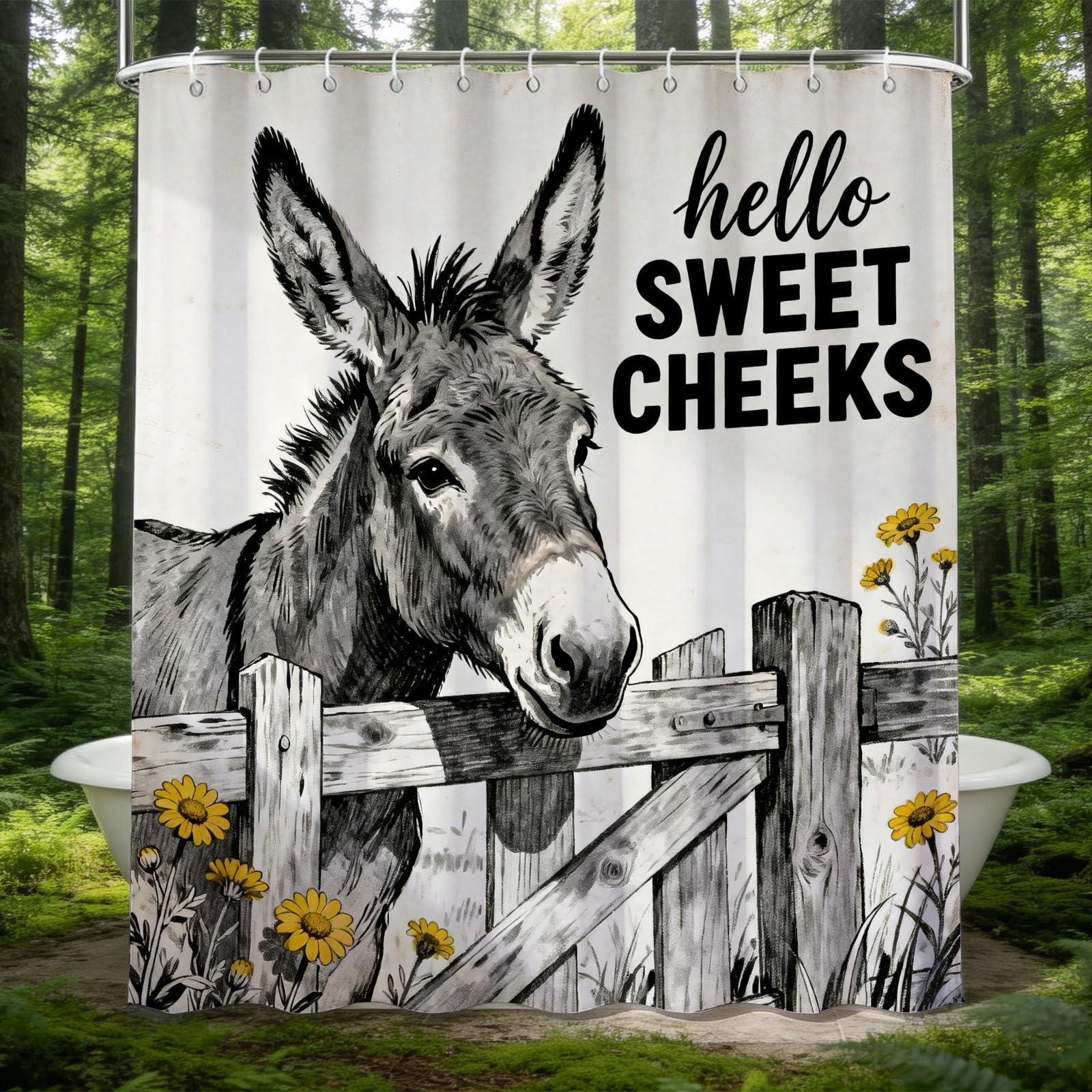 Hongduo 3D Donkey Shower Curtain for Stalls Bathtubs Cartoon Bathroom Decor Shower Curtain Set Polyester Fabric Waterproof 180x180cm/71X71 Inch with Hooks