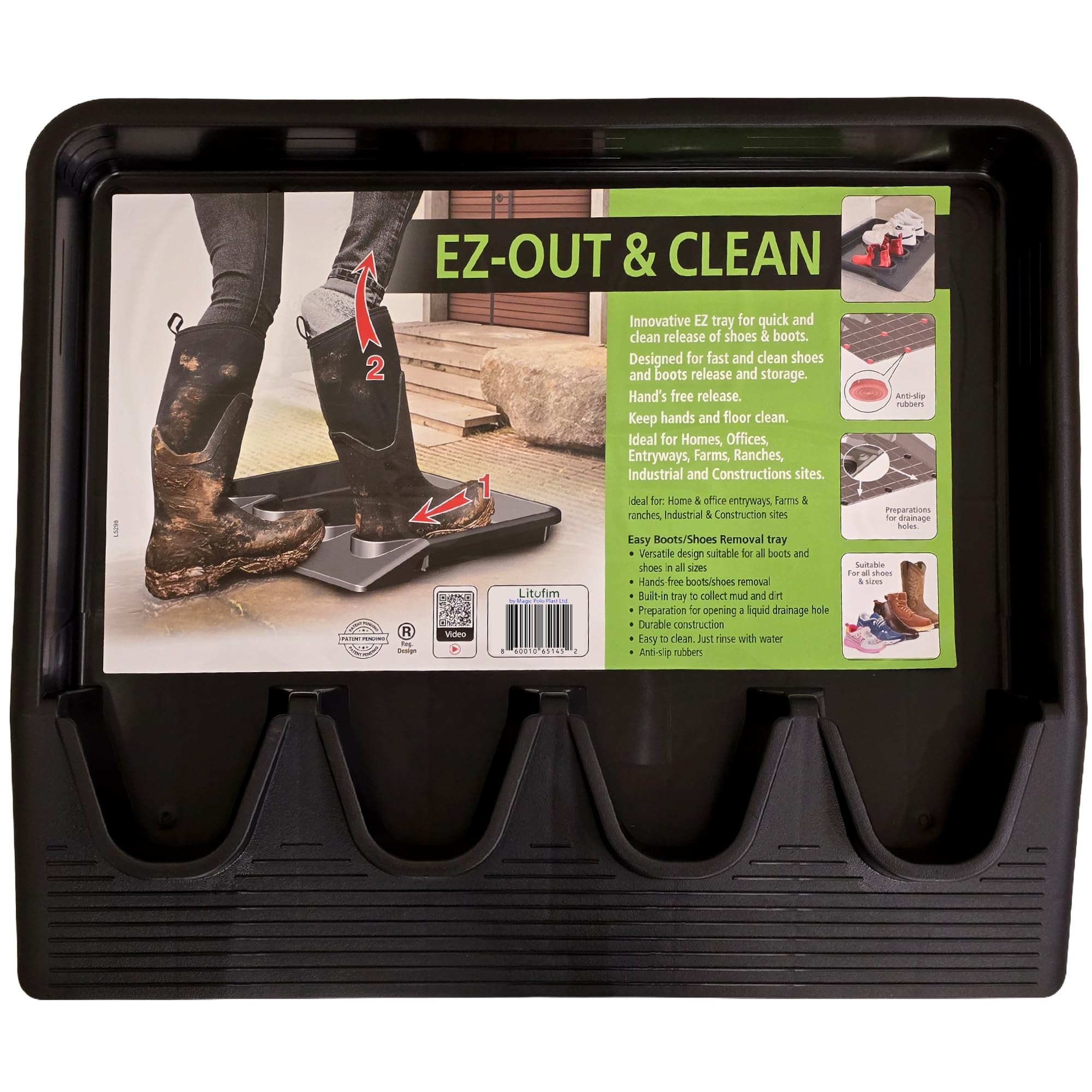 Boot Jack Tray for 2 Pairs – Dual Shoe Remover and Waterproof Boot Mat – Heavy Duty No Bend Boot Puller and Entryway Tray for Mud and Snow Control (Large (2 Pairs))
