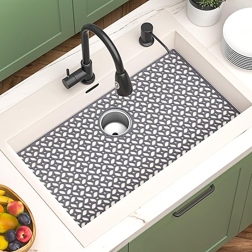 Miniatura 7 de JUSTOGO - Protector de alfombrilla para fregadero de cocina, 29.5 x 15.6 pulgadas, rejilla protectora de silicona para fregadero de cocina de acero
