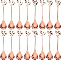 Vista 14 de Comicfs 16 cucharas de café de acero inoxidable con hojas doradas, tenedor de aperitivo, 4.7 pulgadas, vajilla creativa, cucharas de postre, agitar