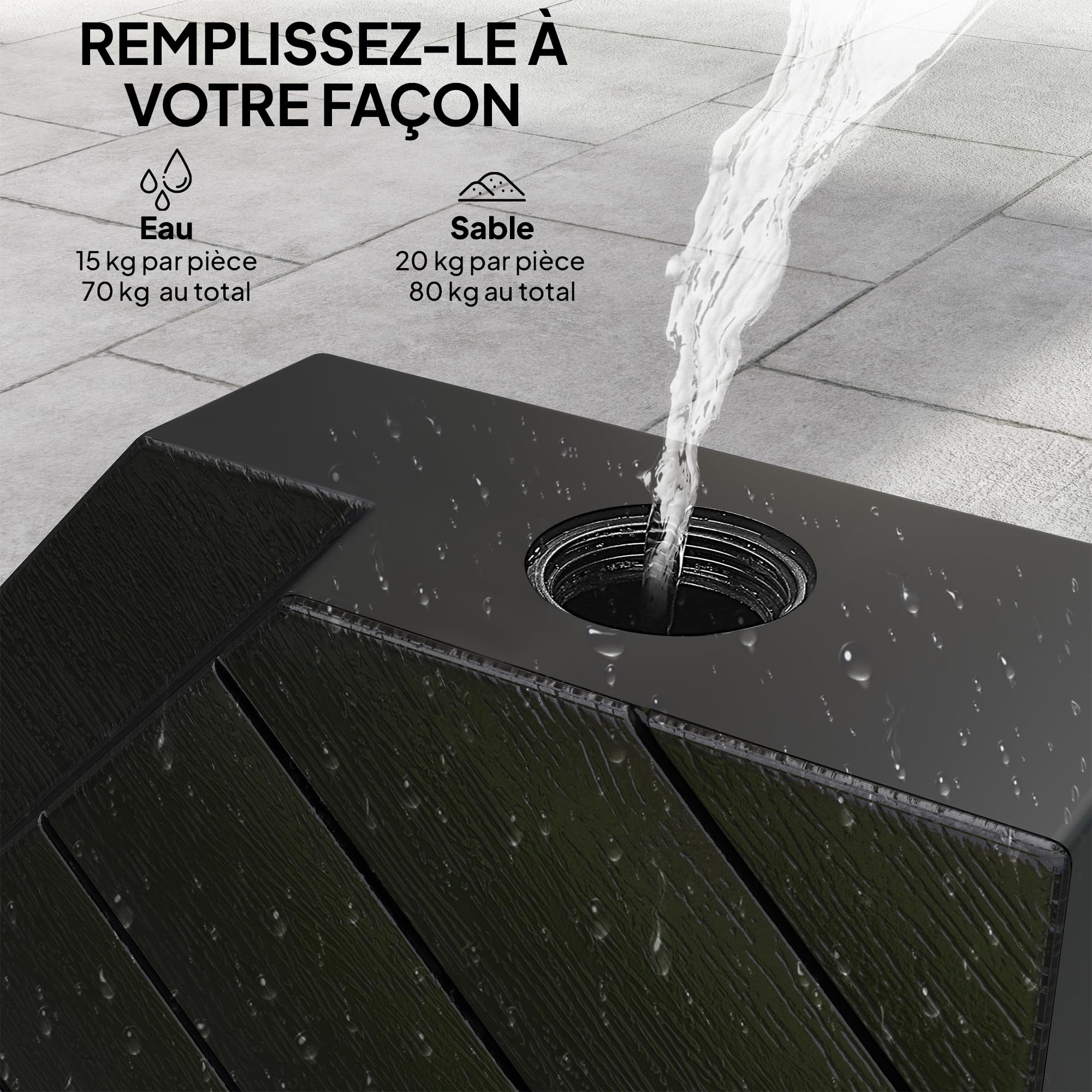 Outsunny Lot de 4 Dalles de Parasol Poids de Lestage Carré Noir