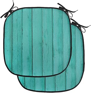 Lunarable Mint Chair Cushion Pads Set of 2, Old Wood Rustic Oak Plank Background with Vertical Striped Vivid Woods Farm Barn Image, Anti-Slip Seat Padding for Kitchen & Patio, 16"x16", Sea Green