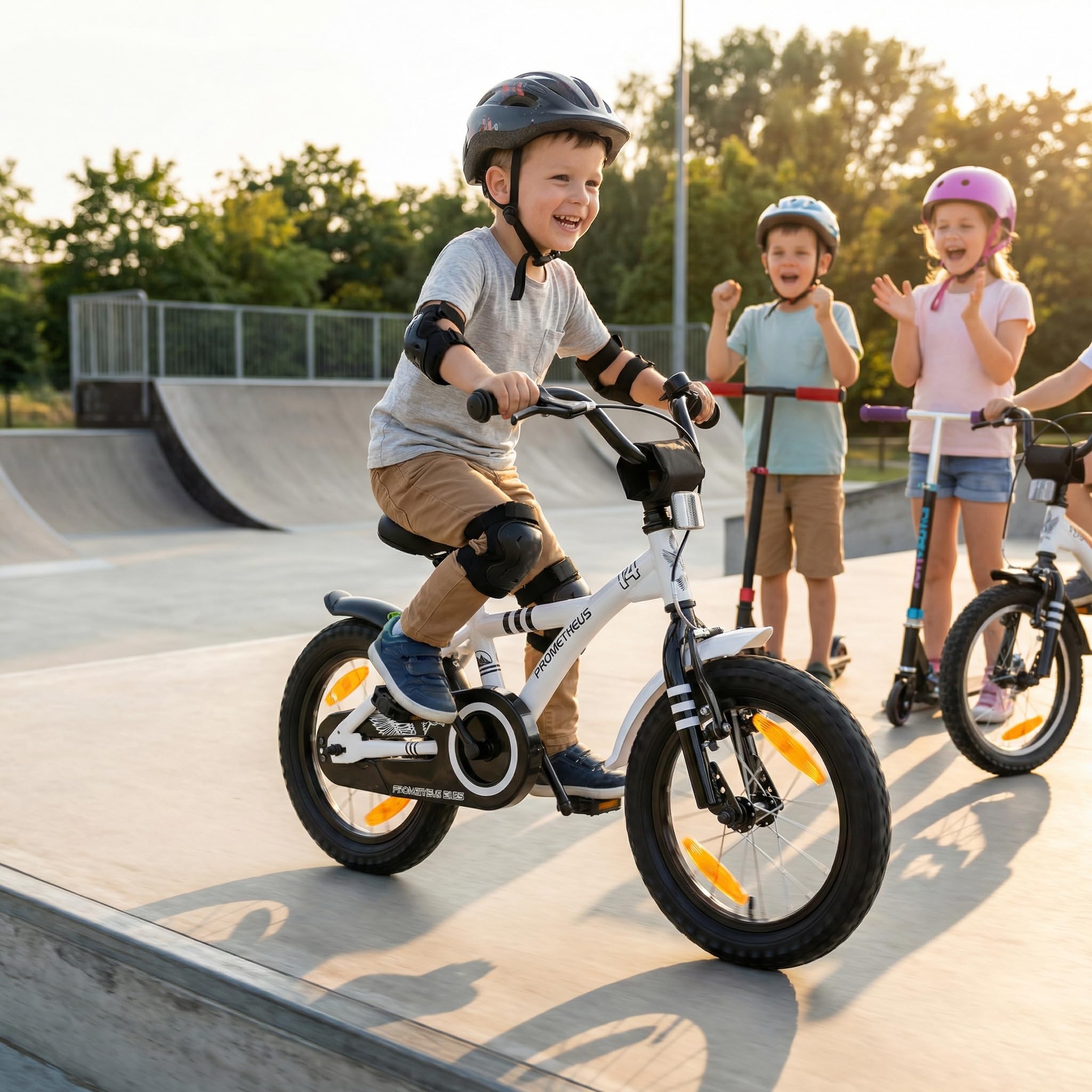 PROMETHEUS BICYCLES Velo Enfant 4 Ans - vélo Fille 14 Pouces a Roulette pour 3 a 5 Ans - Petite Princesse en Blanc