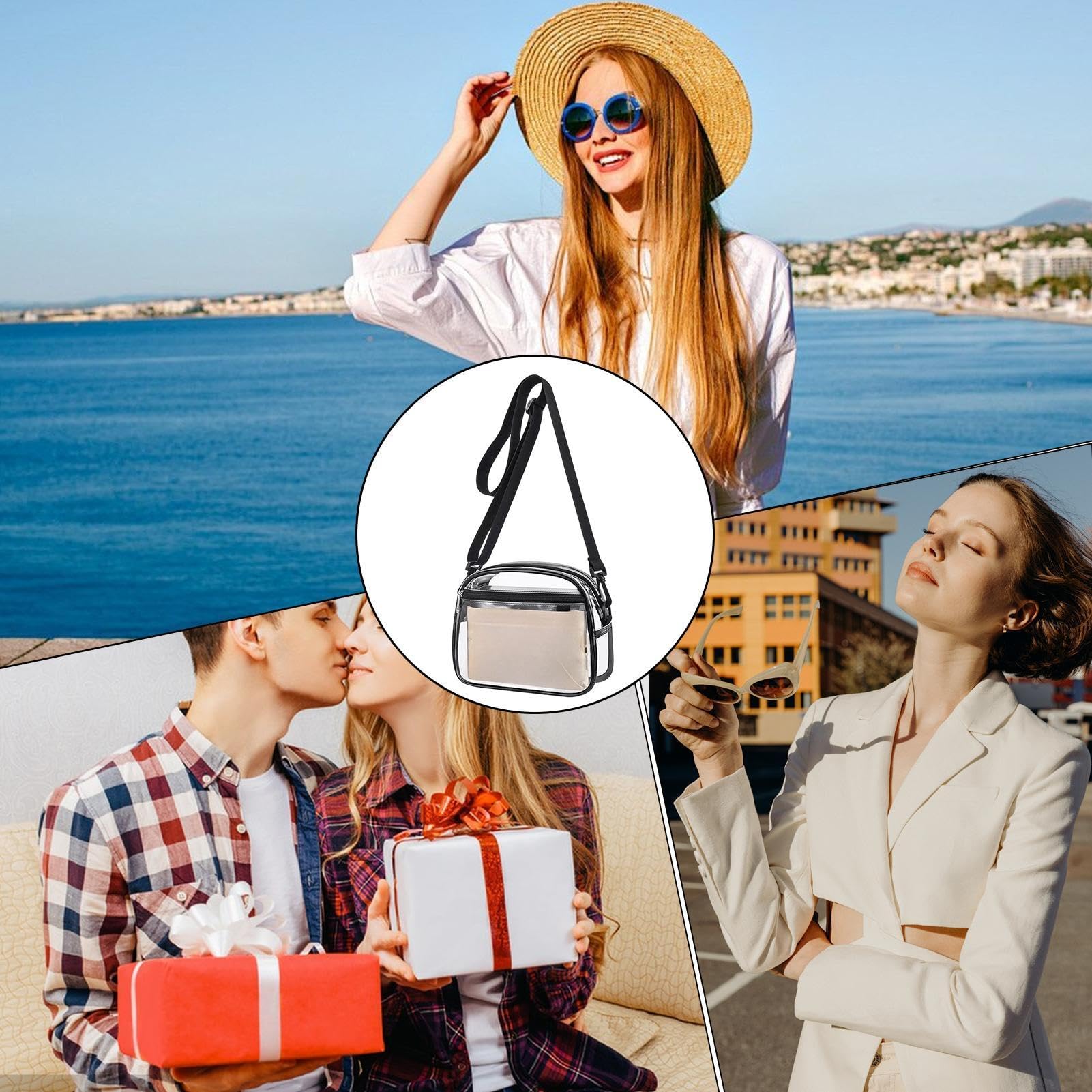 Genérico Bolso Transparente,Ajustable Impermeable con Monedero Desmontable | Para Mujer Con Correa Desmontable | Para Festivales Trabajo Desplazamientos Viajes Aire Libre Deporte Playa Conciertos