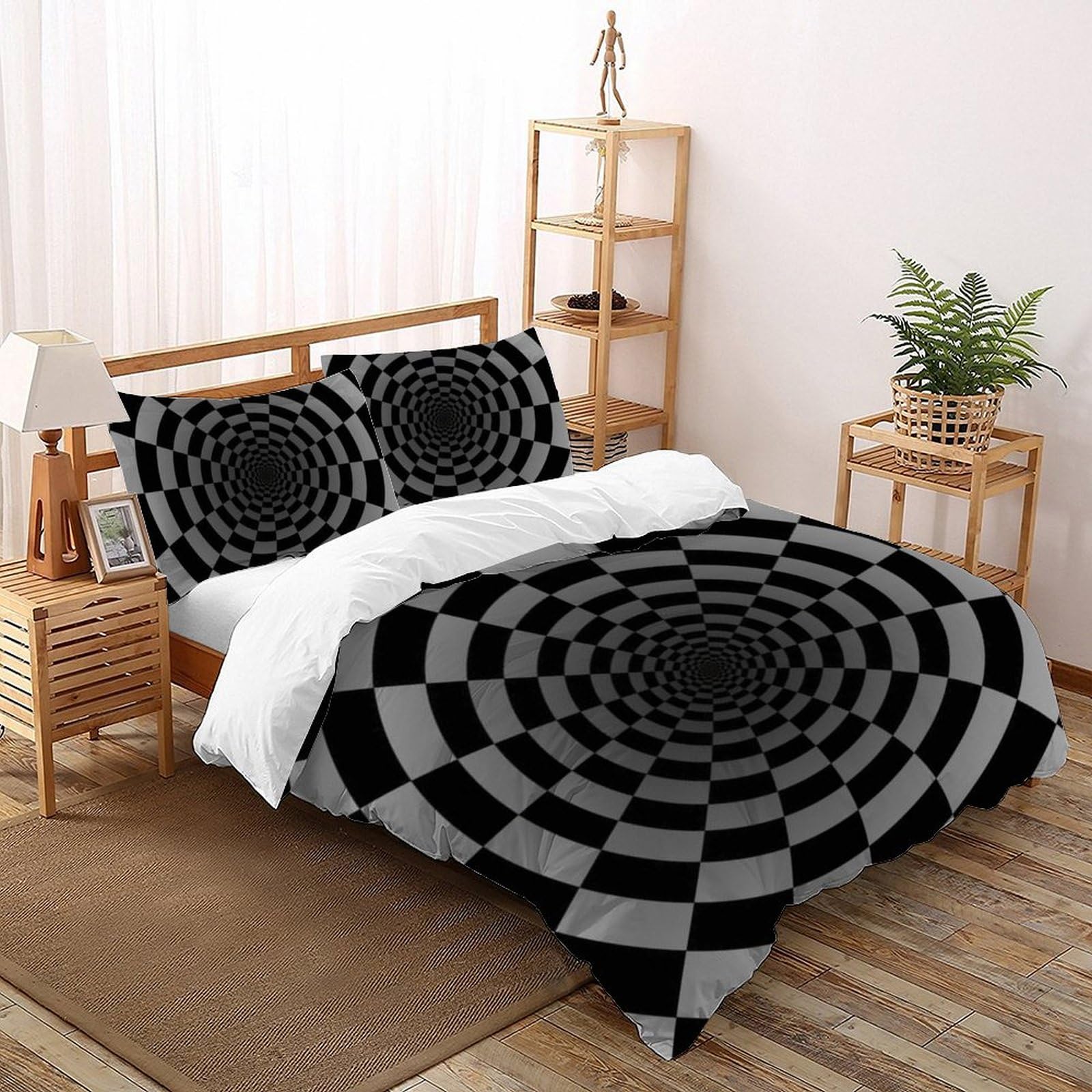 Parure de lit la grille square 200x200 avec housse de couette et taies d'oreiller