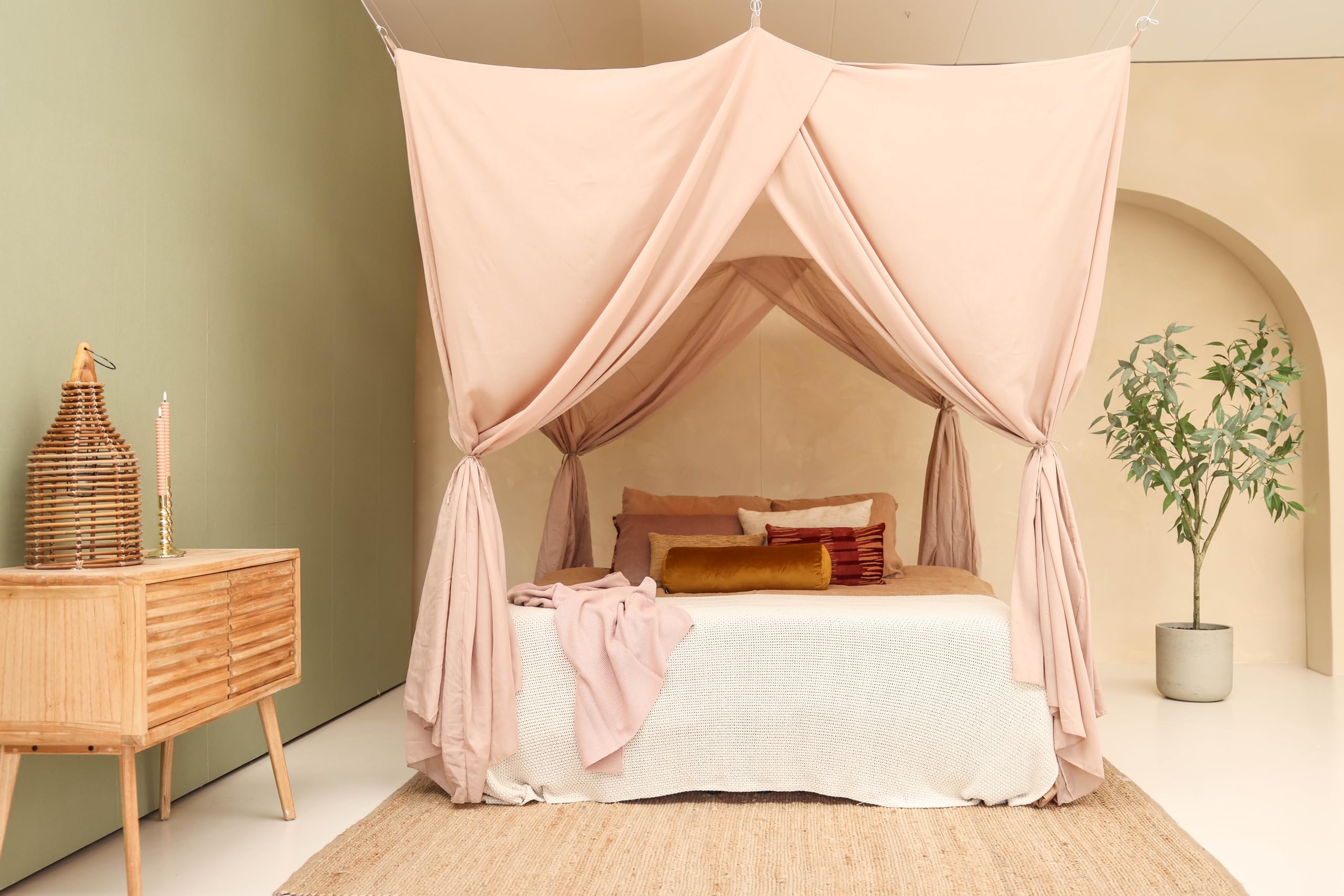 Nougat Betthimmel für Doppelbett | Rechteckiges Moskitonetz Größen | Baldachin Bett für Teenagern & Erwachsenen | Himmelbett für Schlafzimmer
