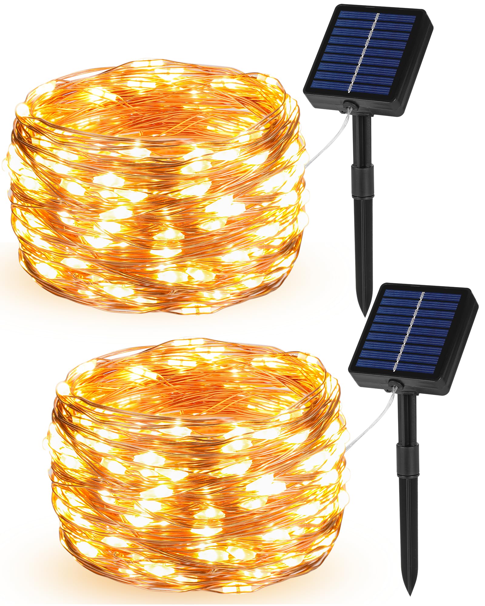 Tacobey 2 Pack Guirnaldas Luces Exterior Solar, Totalmente 20M 200 LED, 8 Modos, Temporizador, Luces de Cadena con Cables de Cobre para Terraza, Fiestas, Bodas, Jardines Decoracion (Blanco Cálido)