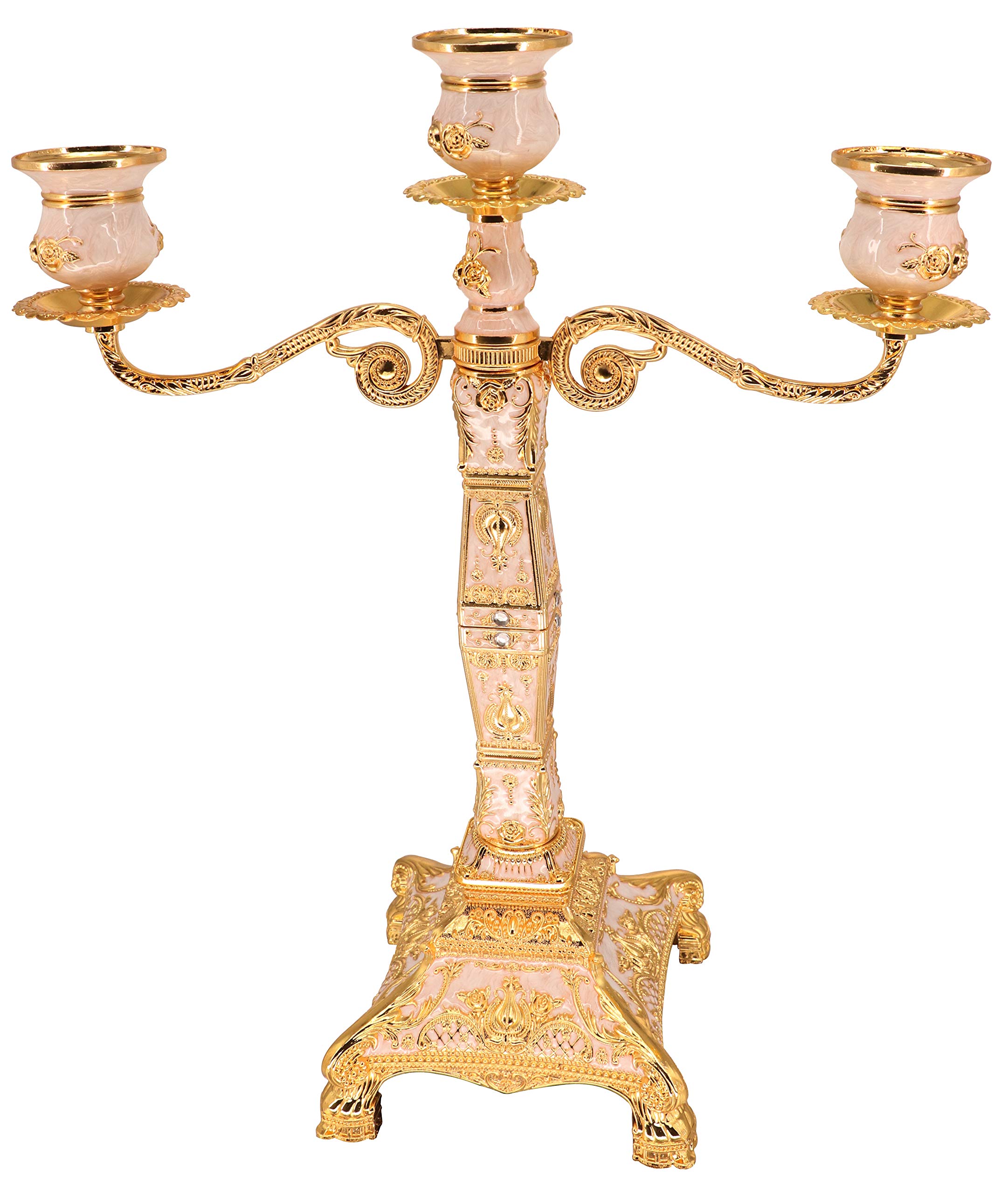 Dongjiang Portacandela con 5 Braccia Candelabra European Stile portacandele in Metallo per la Decorazione di Natale Matrimonio casa (Bronzo d'oro) (Golden)