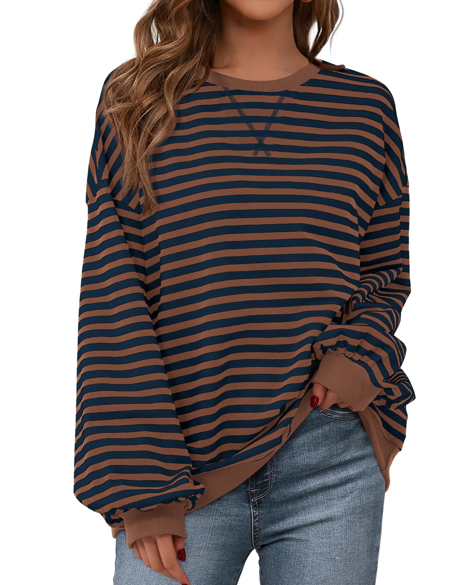 BTFBM Womens Striped Pullover Tops Spring Clothes 2026 Long Sleeve Shirts Trendy Crew Neck Loose Y2K Sweatshirts — view 18