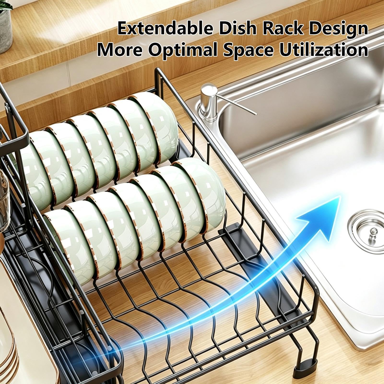 Escurridor Platos Para Encimera Cocina Organizador Extensible De Acero Al | Escurridor De Vajilla Para Fregadero De Cocina Para Cuenco Taza Cubiertos Esponja Espátula Hogar C