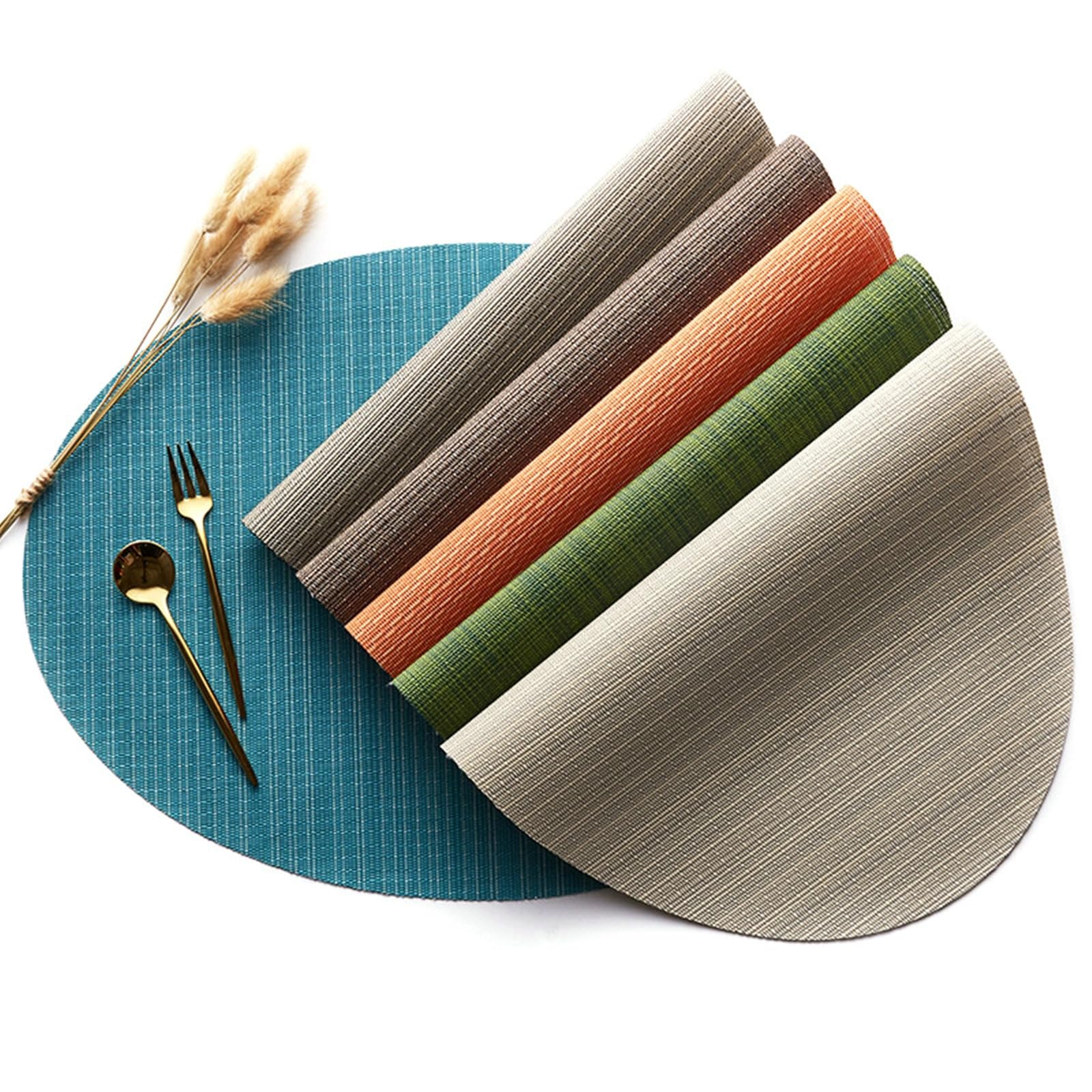 Tischset Set 12, Platzset aus Polyester Abwaschbar Beige Geflochten Oval, Platzdeckchen für Esstische Fest 45x32.5 cm