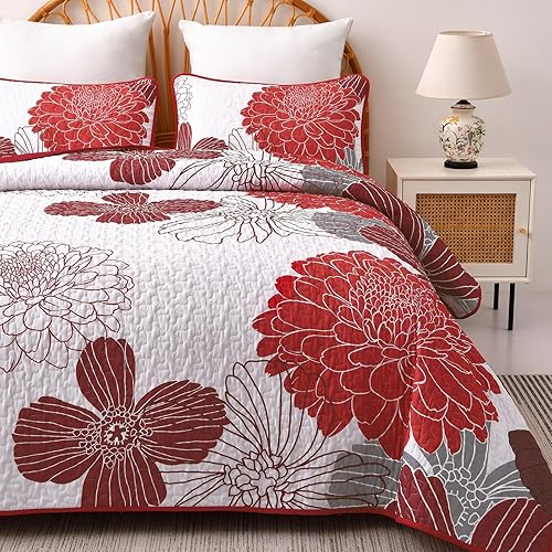 Miniatura 11 de Anibedding Juego de Edredón de Tamaño Completo con Estampado Floral Verde - 3 Piezas Colcha Coverlet Elegante Colcha Bohemia con 2 Fundas de