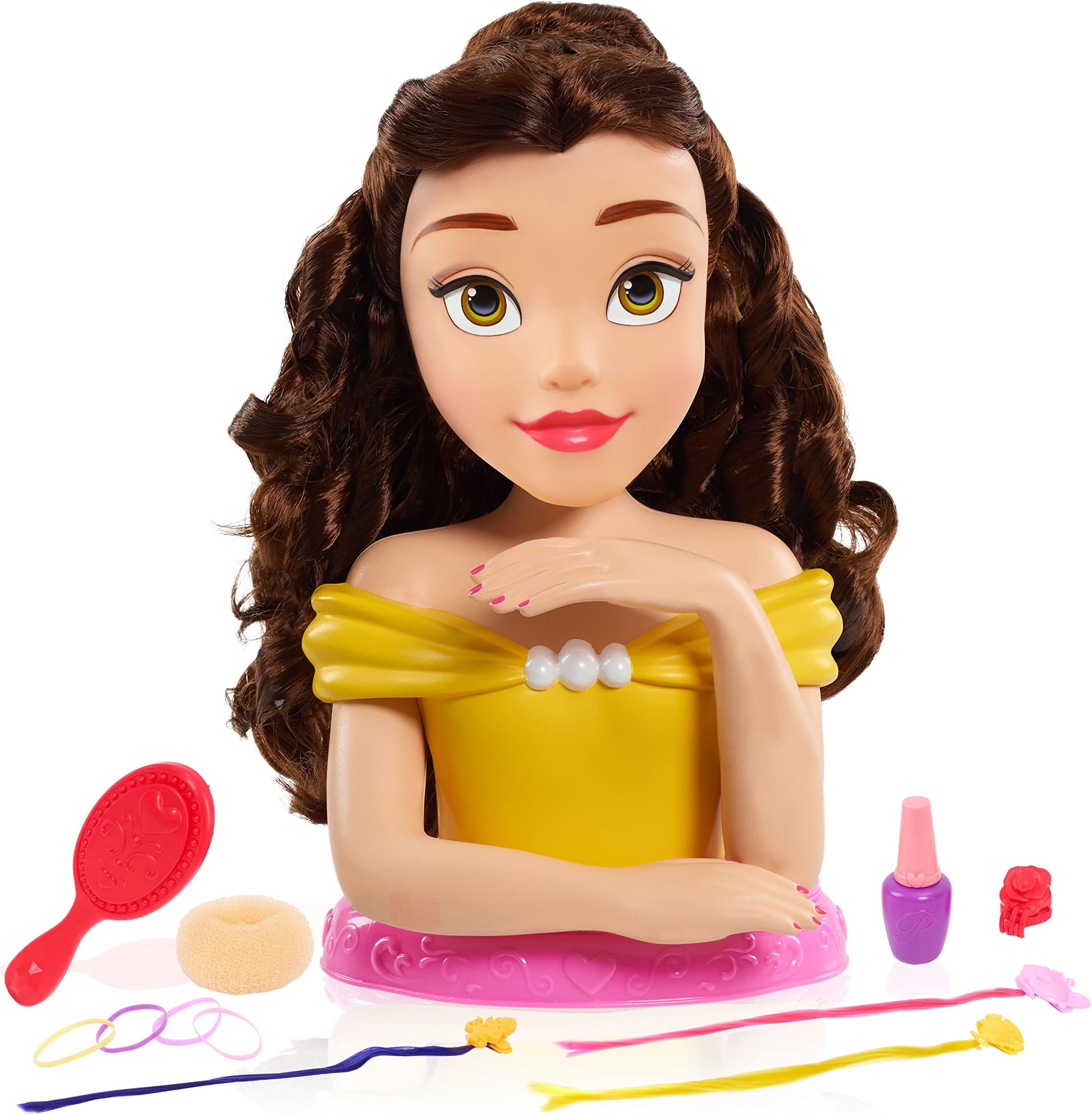 Disney Princess Deluxe 14-inch Belle Styling Head with 12 Hair Styling Accessories, 13-pieces, Kids Toys for Ages 3 Up by Just Play