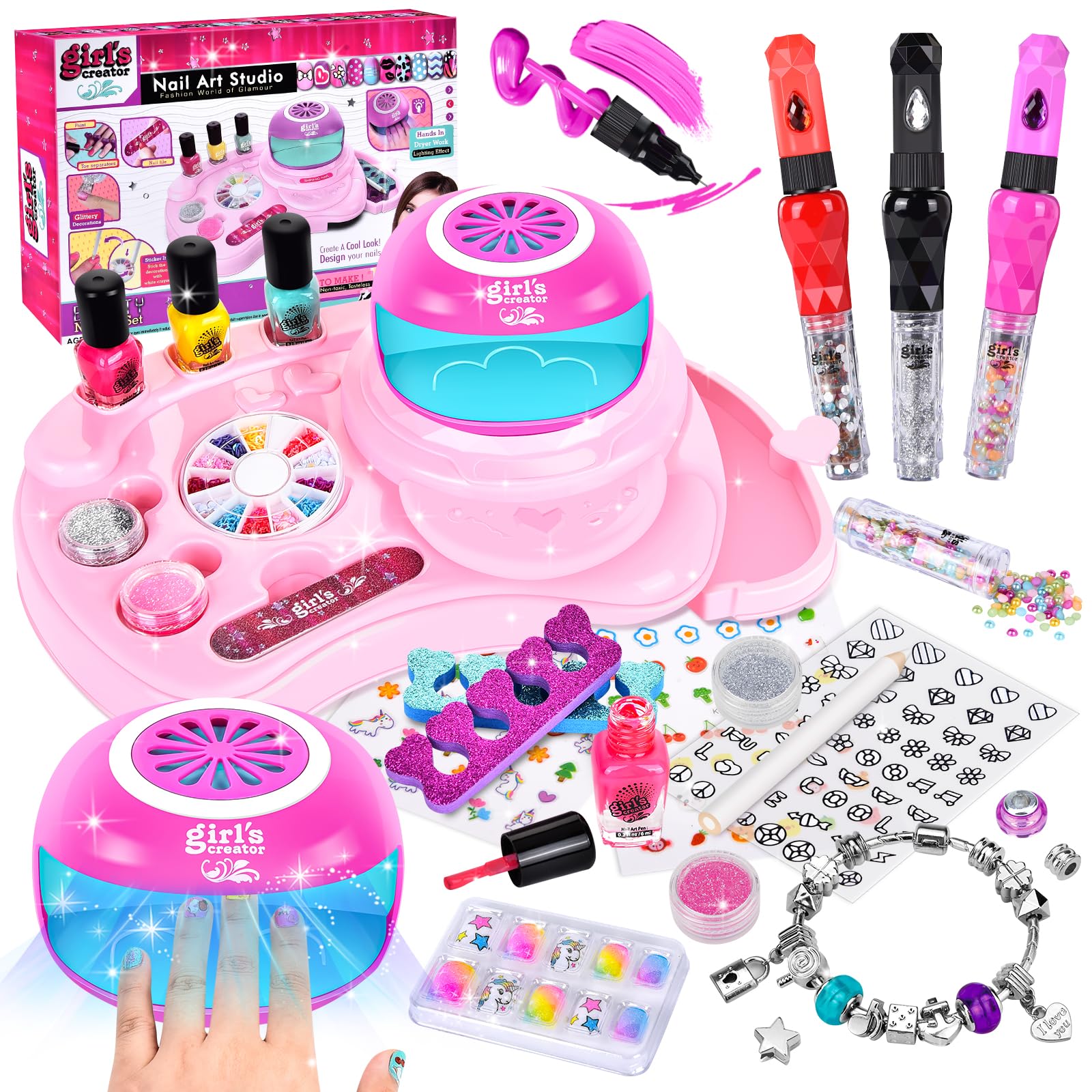 Herenear Set De Manicura Para Niña, Kit Pintauñas Niñas, Juegos de Salón Manicura para Niños, Maletin Maquillaje Infantil, Cadeau Pour Filles Enfant 6 7 8 9 10 Ans
