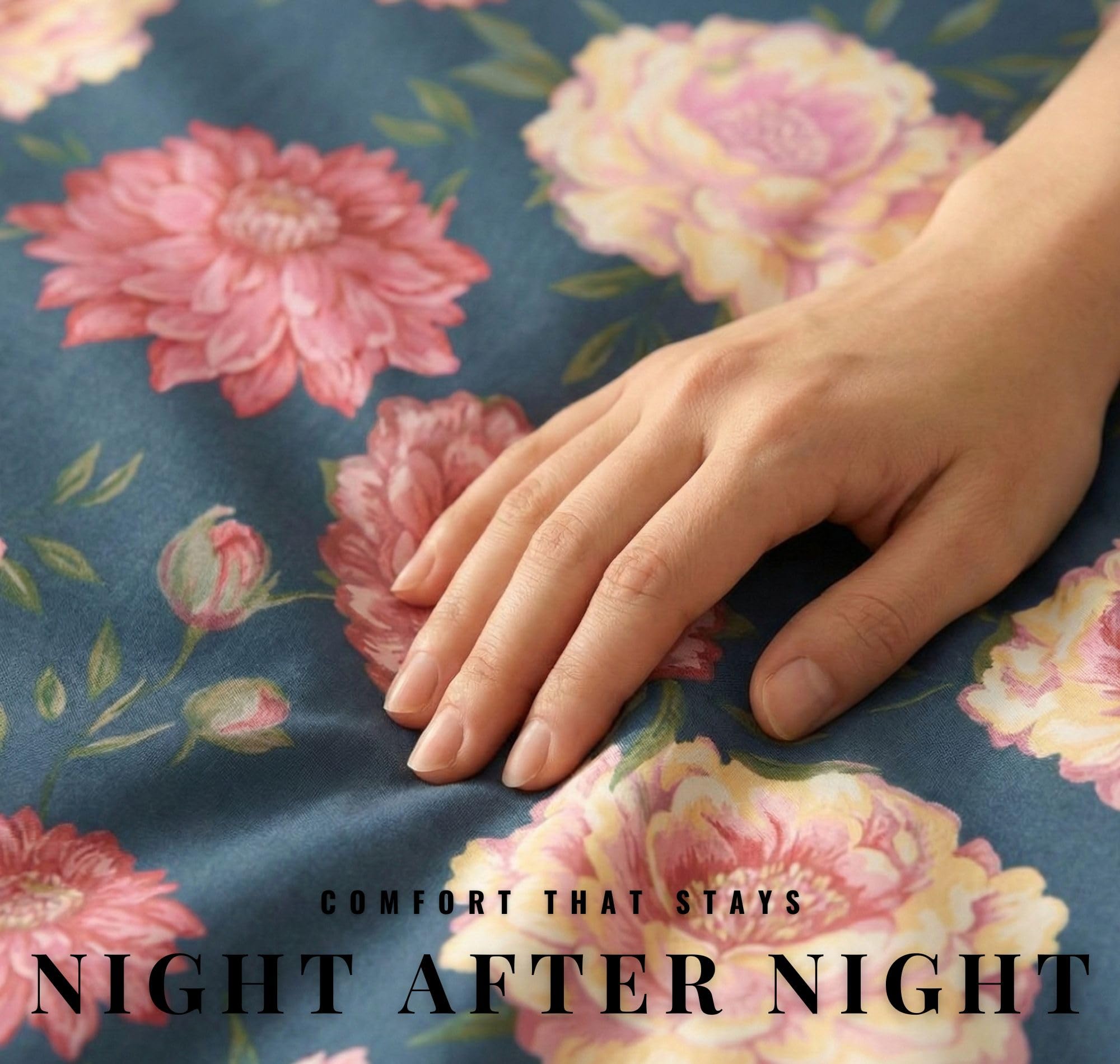 VAS COLLECTIONS Cloud Cotton Double Bedsheet 180 TC | Soft & Breathable Cotton Bedding Set with 2 Pillow Covers | Elegant Floral Printed Bed Sheet for Bedroom & Home | 90 x 90 Inches (Midnight Bloom)
