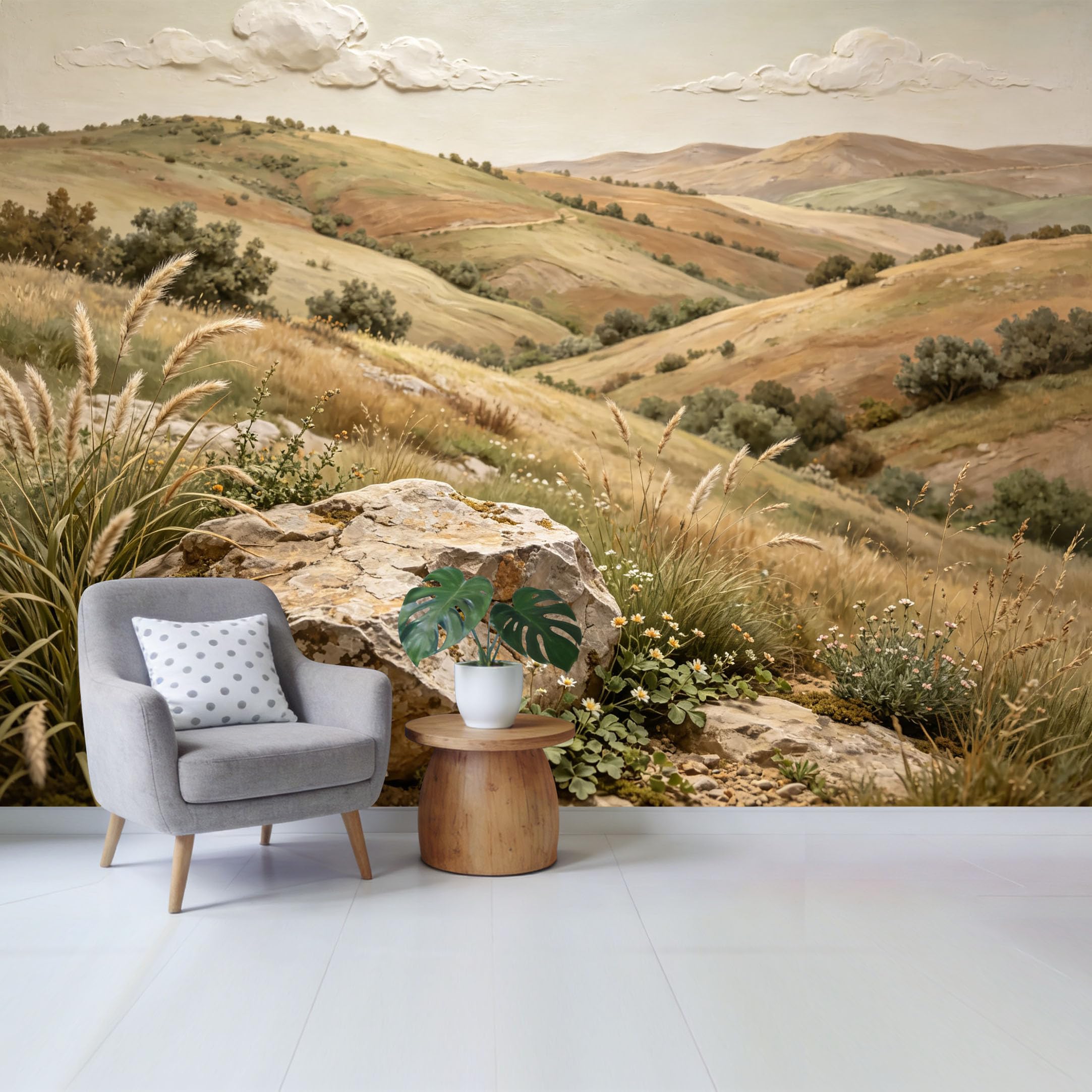 Qzlithotic Yq2605250916 Custom Size Wall Mural Tuscan Rolling Hills Landscape Oil Painting Textured Selfadhesive Wall Fabric Removable Wallpaper For Home Office Decor