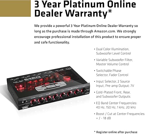 Vista 2 de Sound Storm Laboratories Ecualizador de 4 bandas, gráfico, con bocina con graves mejorados., Negro