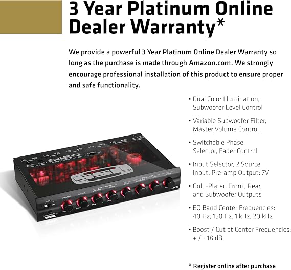 Sound Storm Laboratories S4EQ 4 Band Pre-Amp Car Audio Stereo Equalizer - Gold-Plated Front/Rear and Subwoofer Outputs