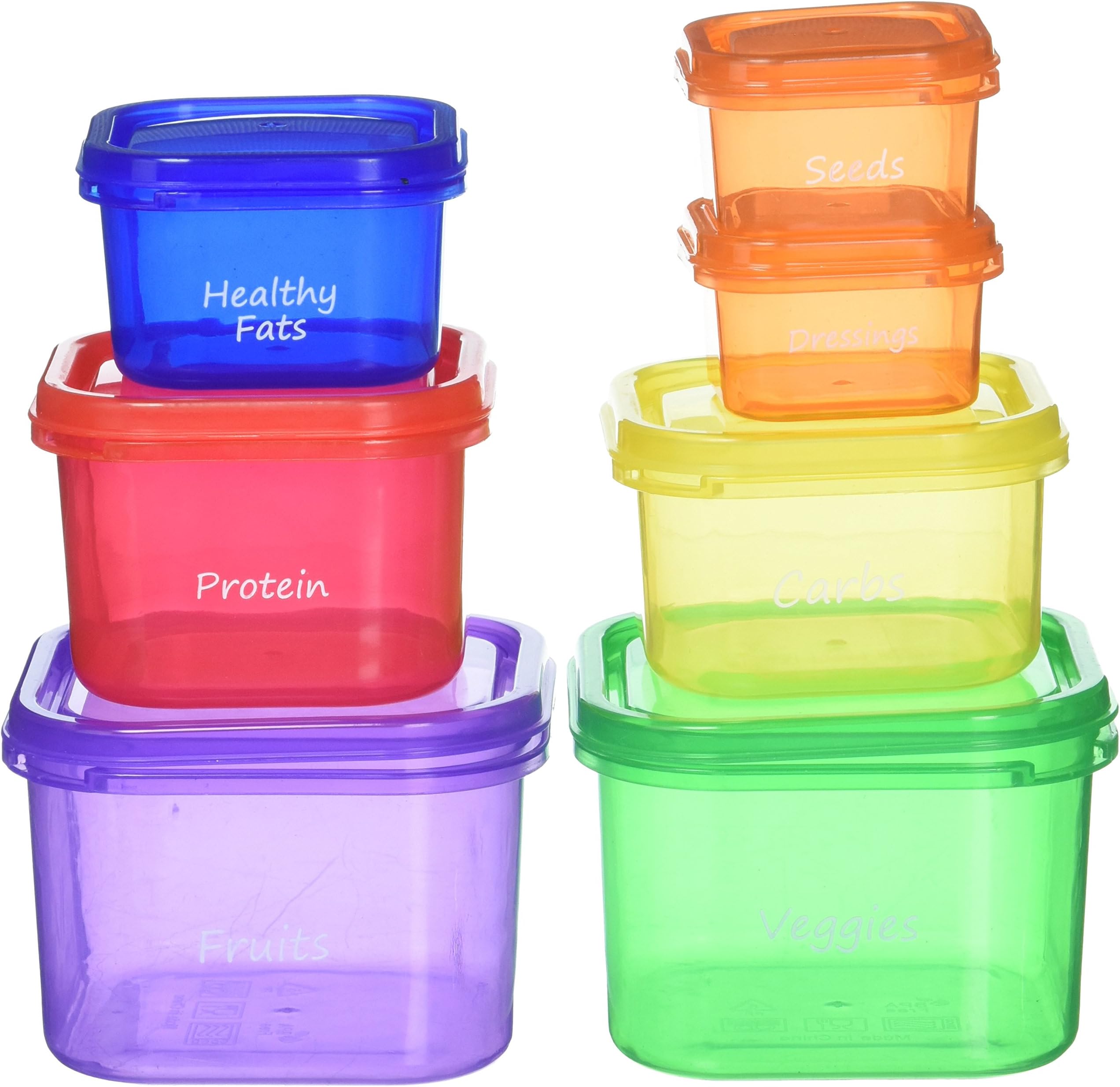 Labeled Portion Control Containers (7-Piece Set) - Color-Coded, Meal Prep Containers - Perfect for Diet, Weight Loss & Weight Control programs. Comparable to 21 Day Fix containers