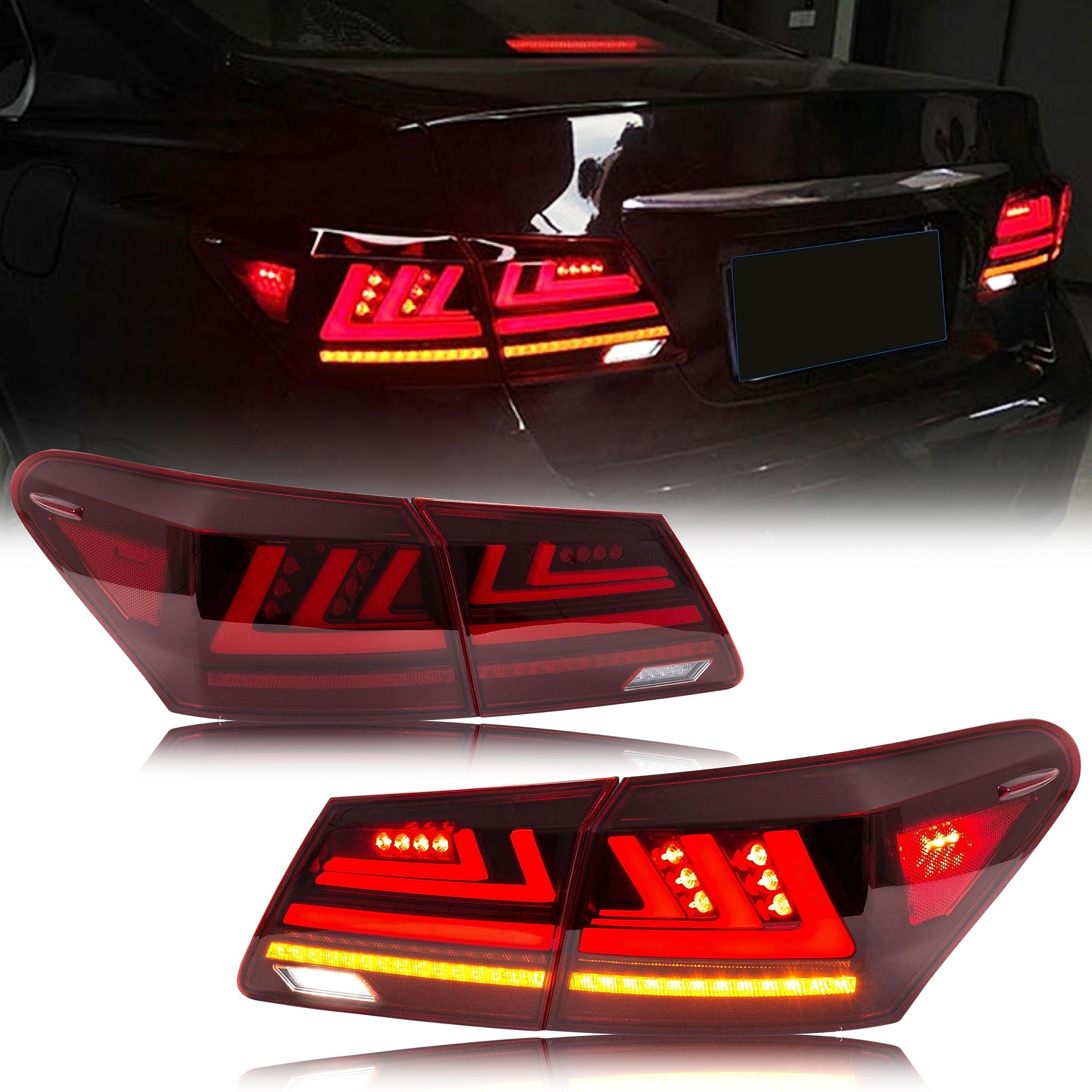 inginuity time LED Facelift Tail Lights for Lexus ES350 ES330 2006-2012 Red Rear Lamps Start-up Animation Sequential Signal Replacement Kit Assembly