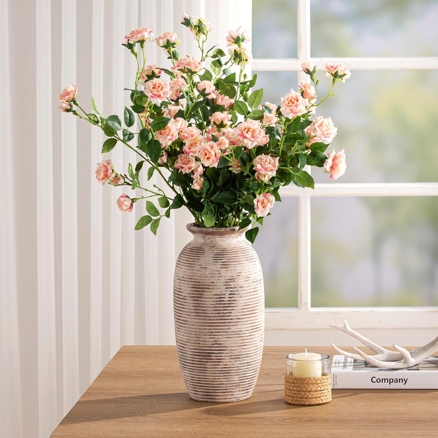 Ceramic Rustic Flower Vase, Large Farmhouse Vases Home Decor, 12.5" Tall Pottery Decorative Pampas Vase for Table Living Room Entryway Mantel Bookshelf Bedroom Bathroom Kitchen - Image 8