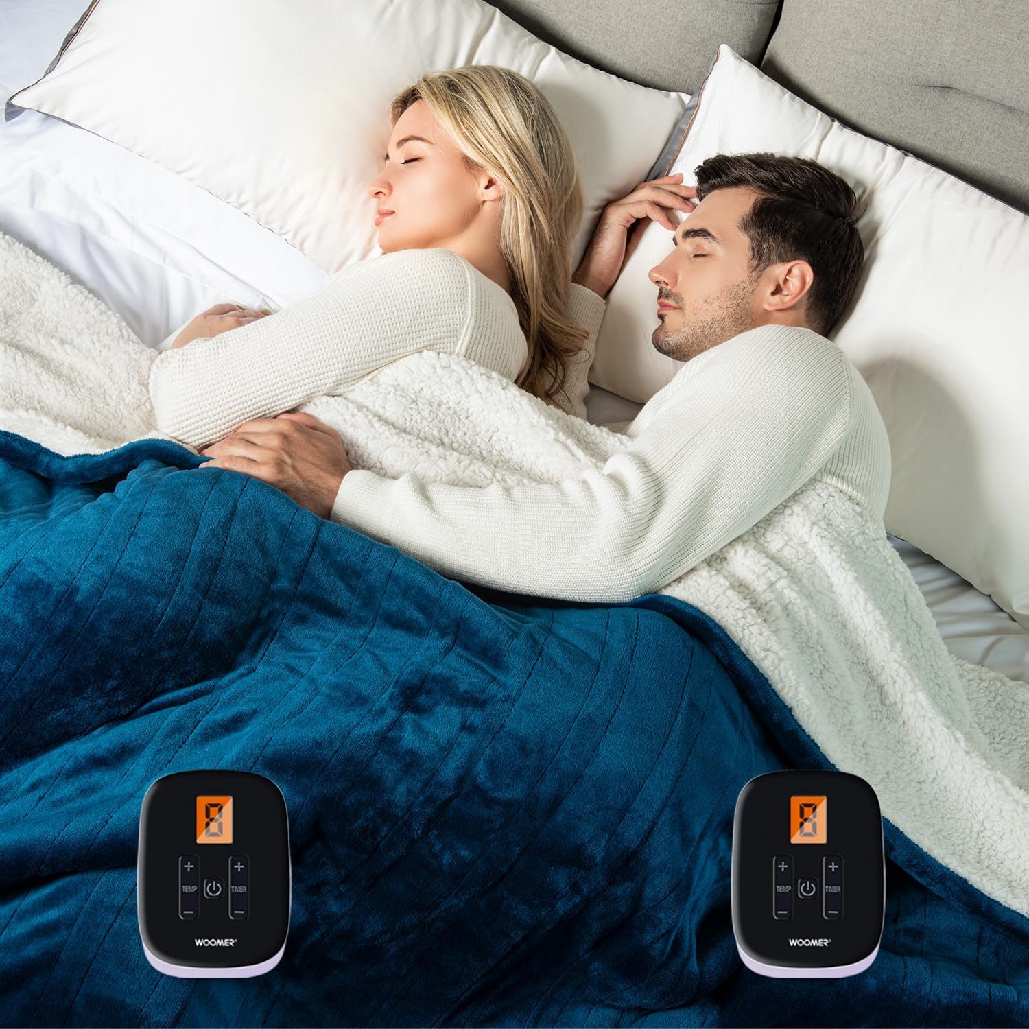 WOOMER Electric Blanket Twin Size 62" x 84", Heated Blanket with 0.5-12 Hours Timer & 10 Heating Levels, ETL Certified, Beige Double-Sided Faux Fur, Over-Heat Protect, Machine Washable