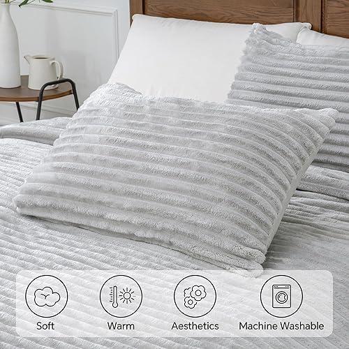 Miniatura 6 de BEDELITE Juego de edredón de forro polar tamaño individual, súper suave y cálido, ropa de cama gris esponjosa, juego de cama pesado de lujo para