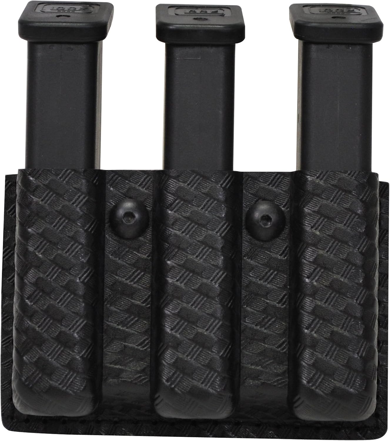 Safariland 775 Slimline Open Top Triple Magazine Pouch with three magazines inserted