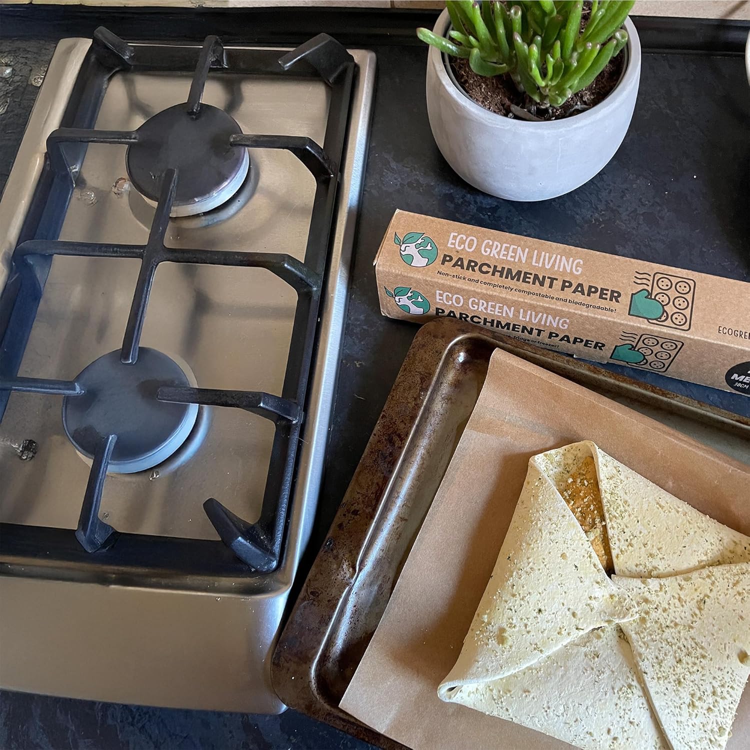 Eco Green Living Parchment Baking Paper, Unbleached Non Stick Greaseproof Paper for Baking Roasting And Cooking, Compostable Plastic Free, 30cm x 20m - Trio Pack