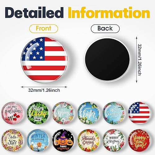 Miniatura 3 de Juego de 12 imanes de vidrio para refrigerador, diseño de Año Nuevo, Día de San Valentín, Festival Irlandés, para nevera, para el hogar, pizarra,