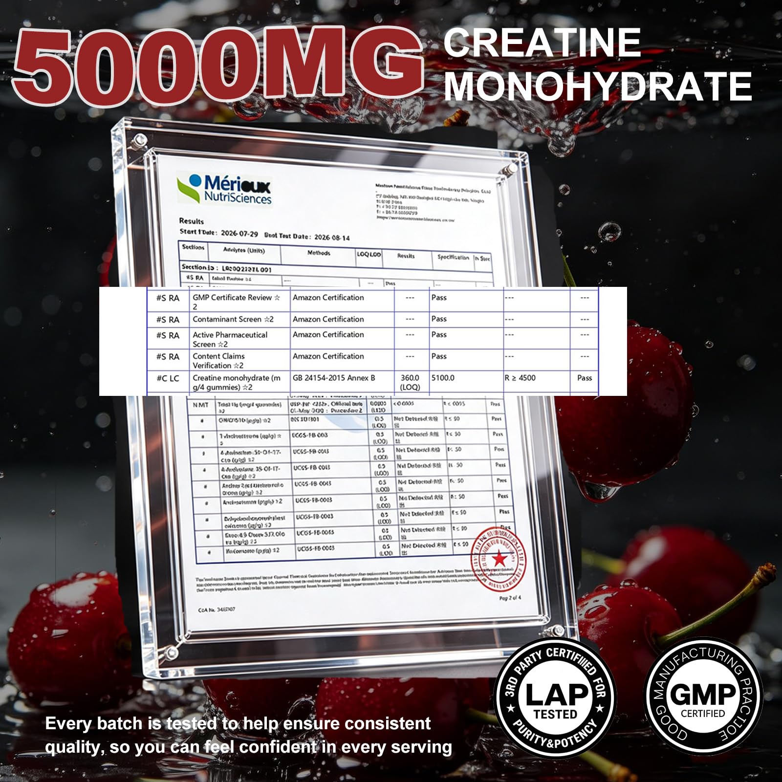 Creatine Monohydrate Gummies 5g (5000mg), Sugar-Free Creatine, Pre-Workout Energy, Veg, Non-GMO, for Men & Women - 90 Count Cherry Flavor — Amazon image 2